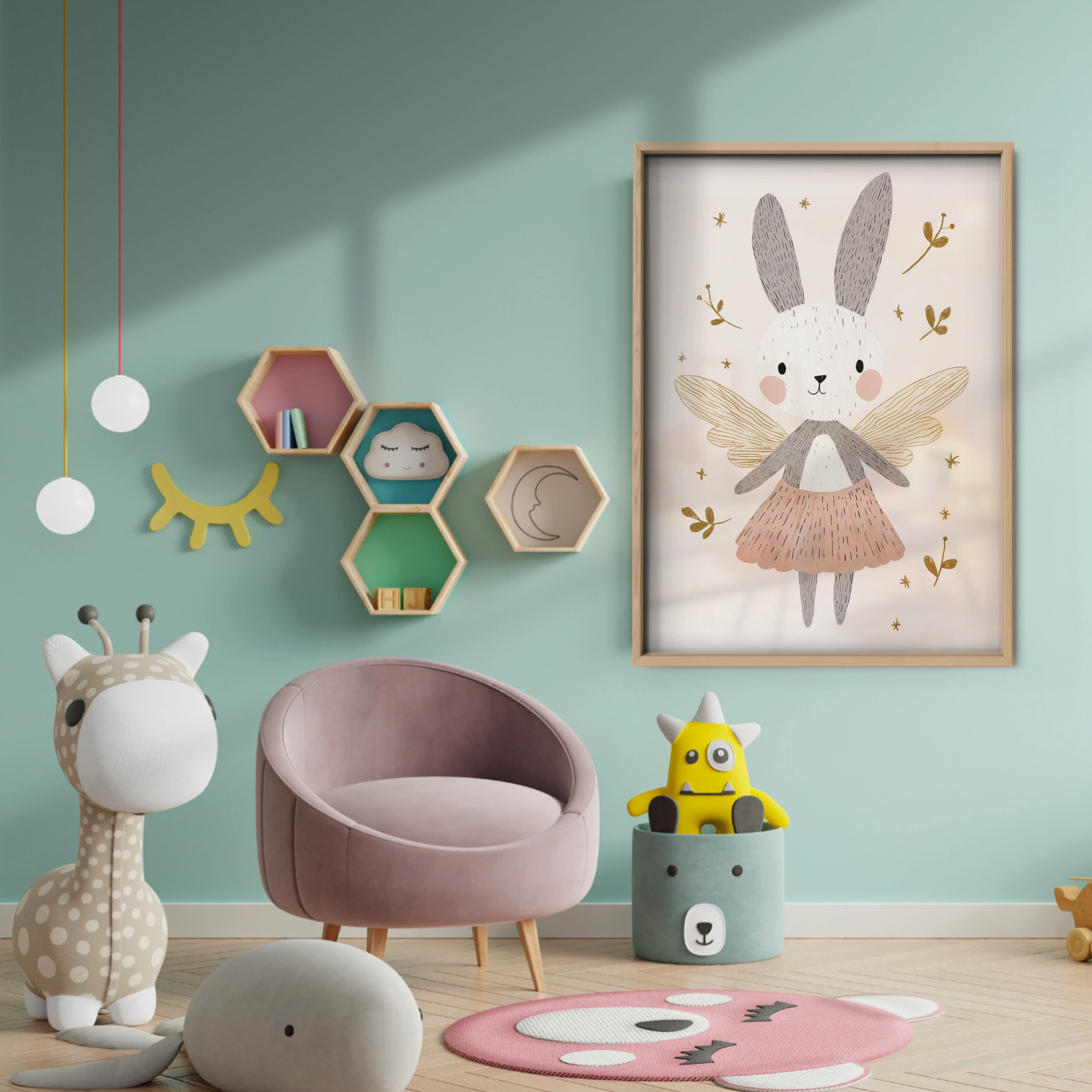 Bunny Fairy Nursery Print - baby room wall decor print
