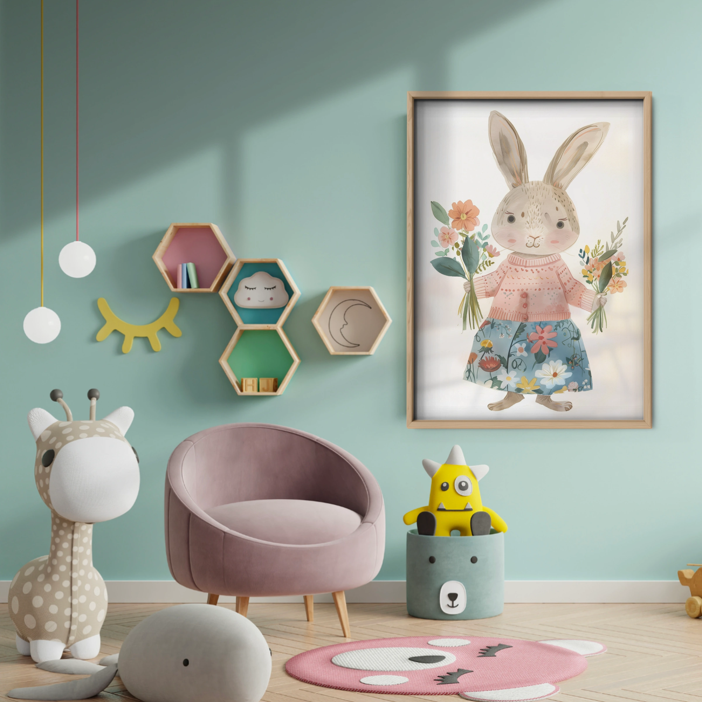 Bunny in a Dress Two Nursery Print - baby room wall decor print