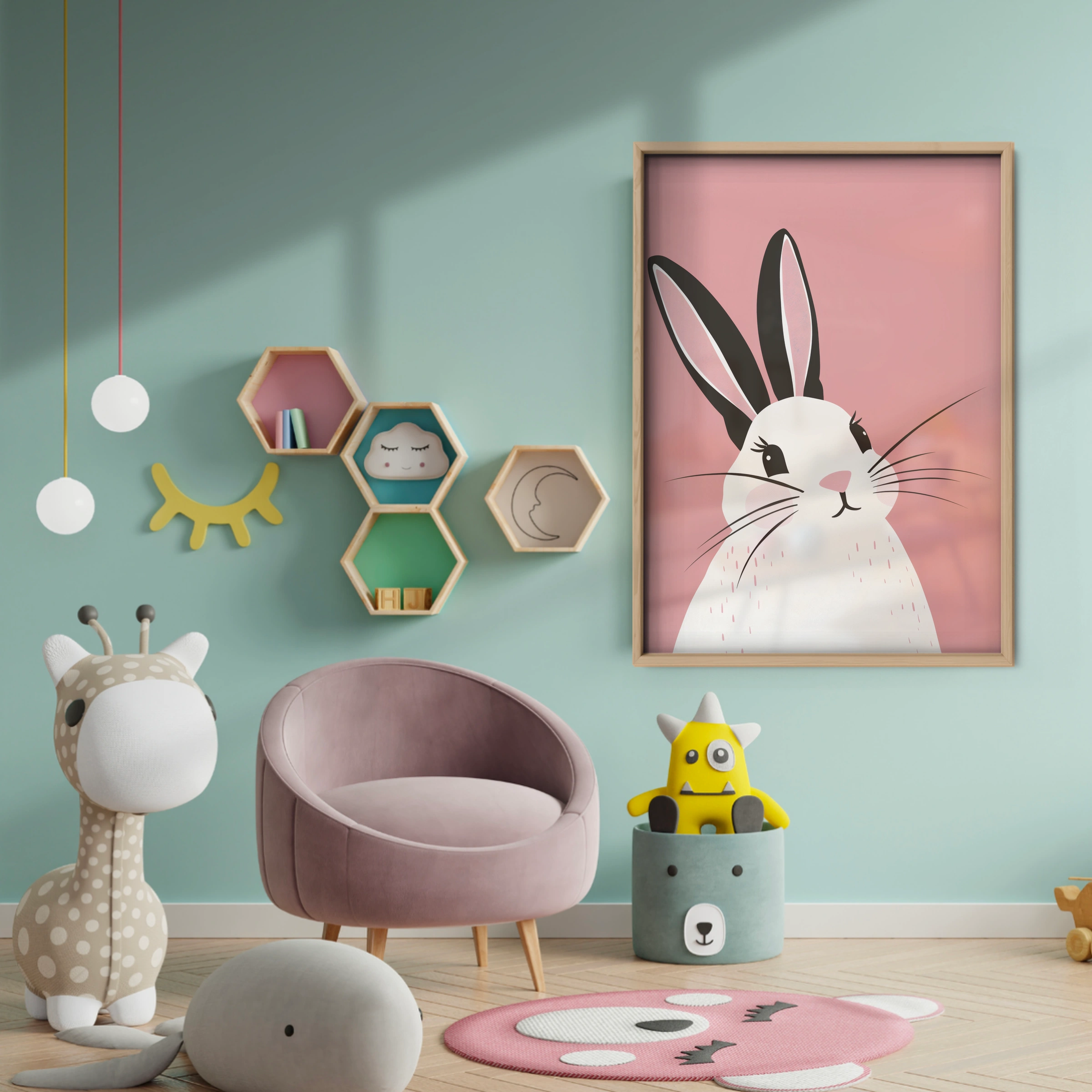 Bunny Portrait Nursery Print - baby room wall decor print