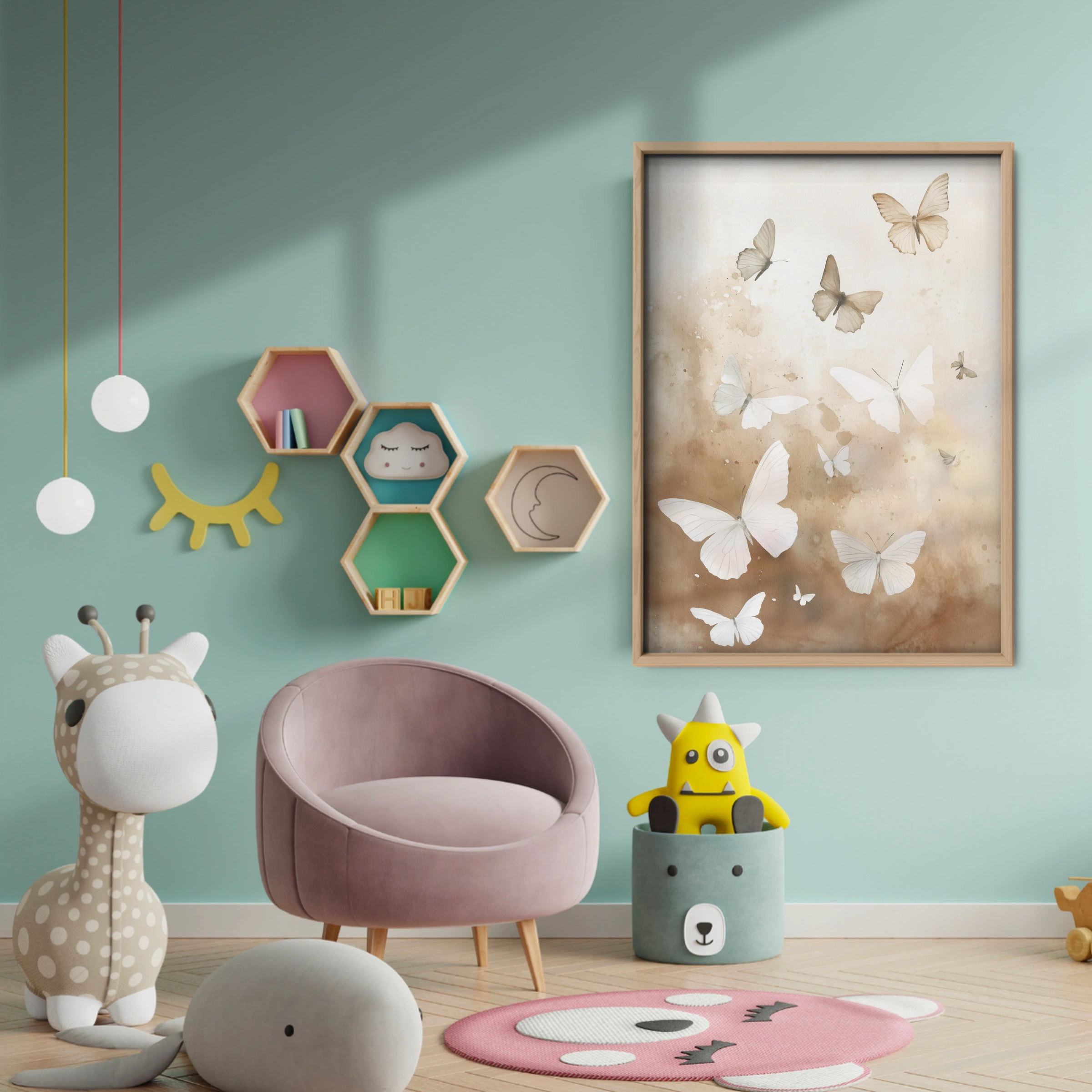 Butterfly Cloud Nursery Print - baby room wall decor print