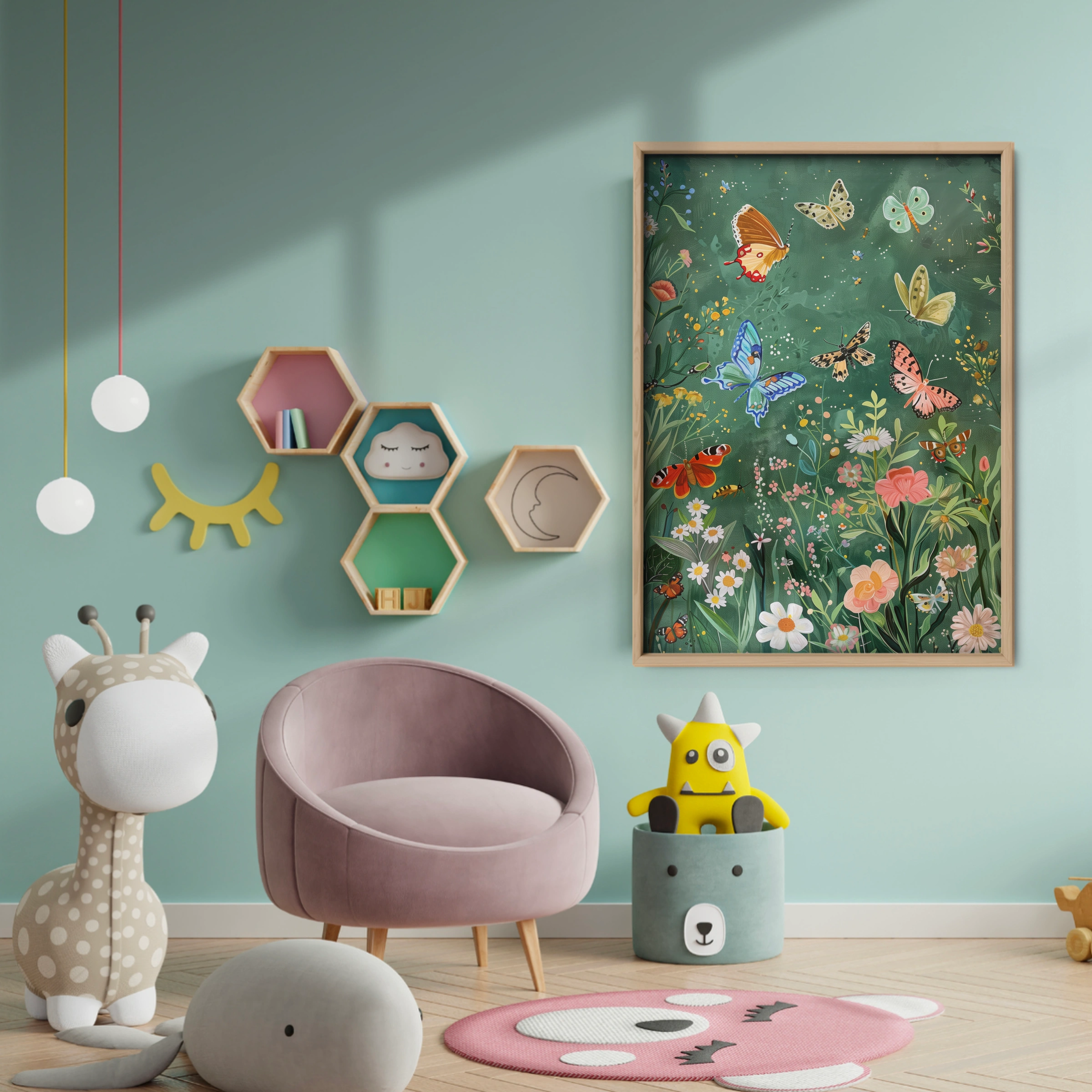 Butterfly Meadow Nursery Print - baby room wall decor print