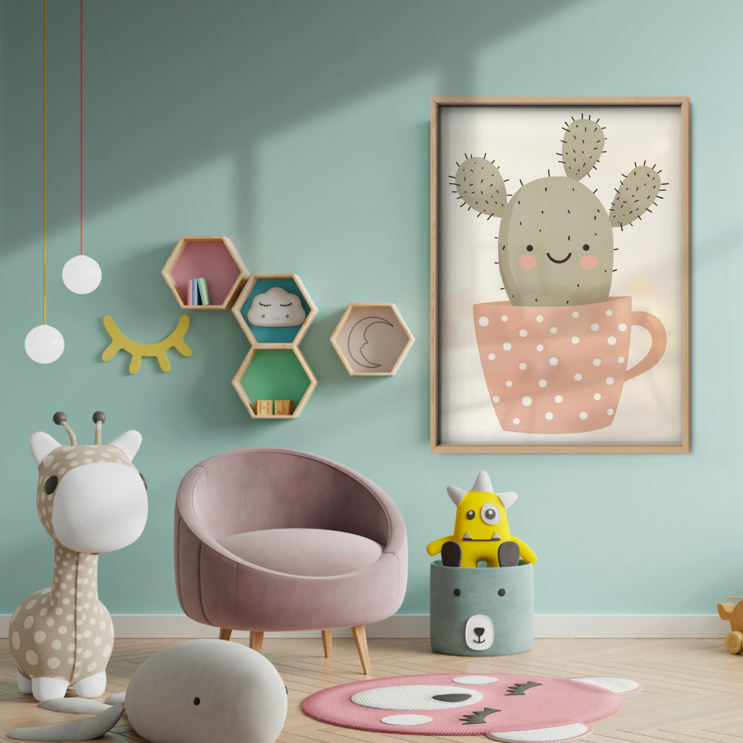 Cactus in a Cup Nursery Print - baby room wall decor print