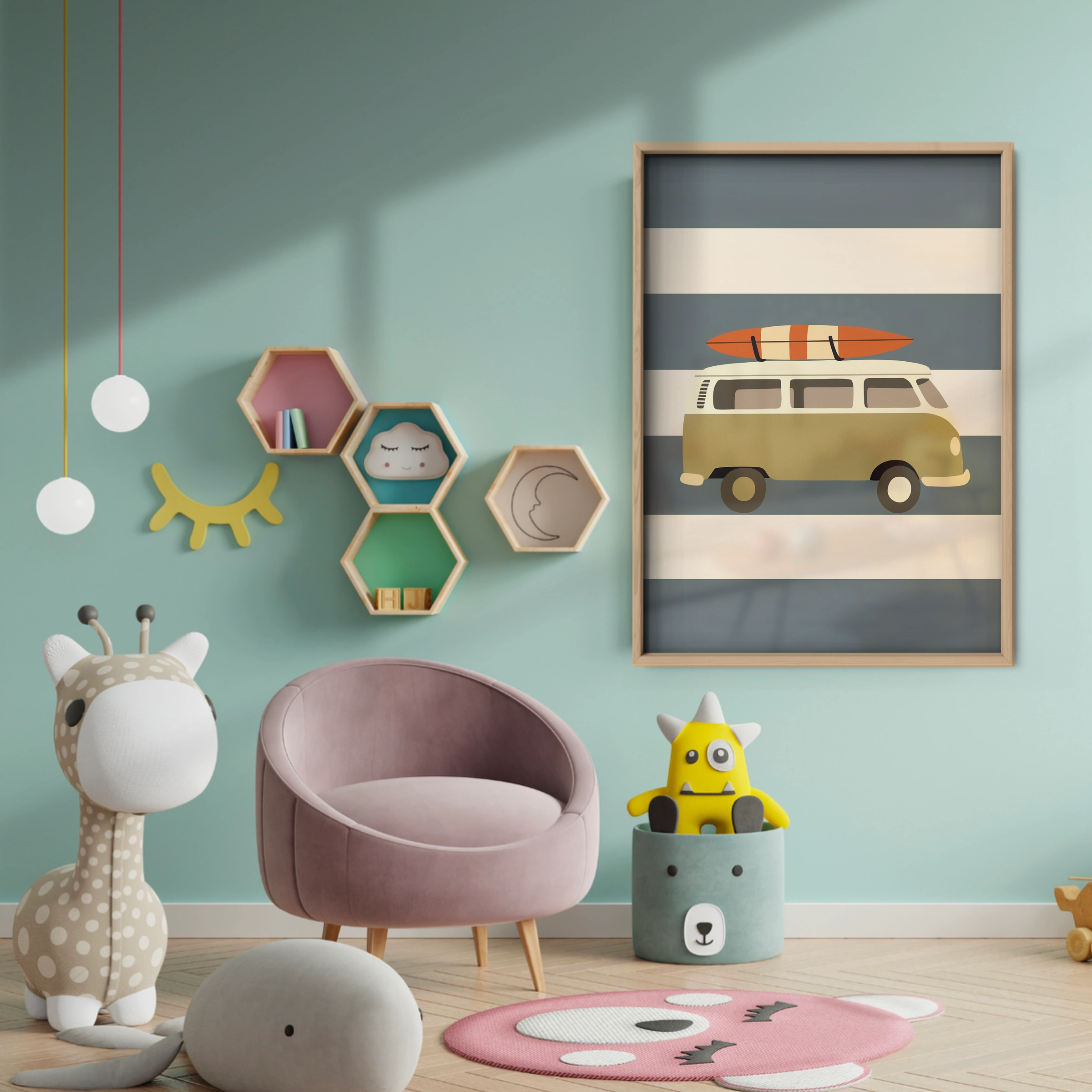 Camper Van Nursery Print - baby room wall decor print