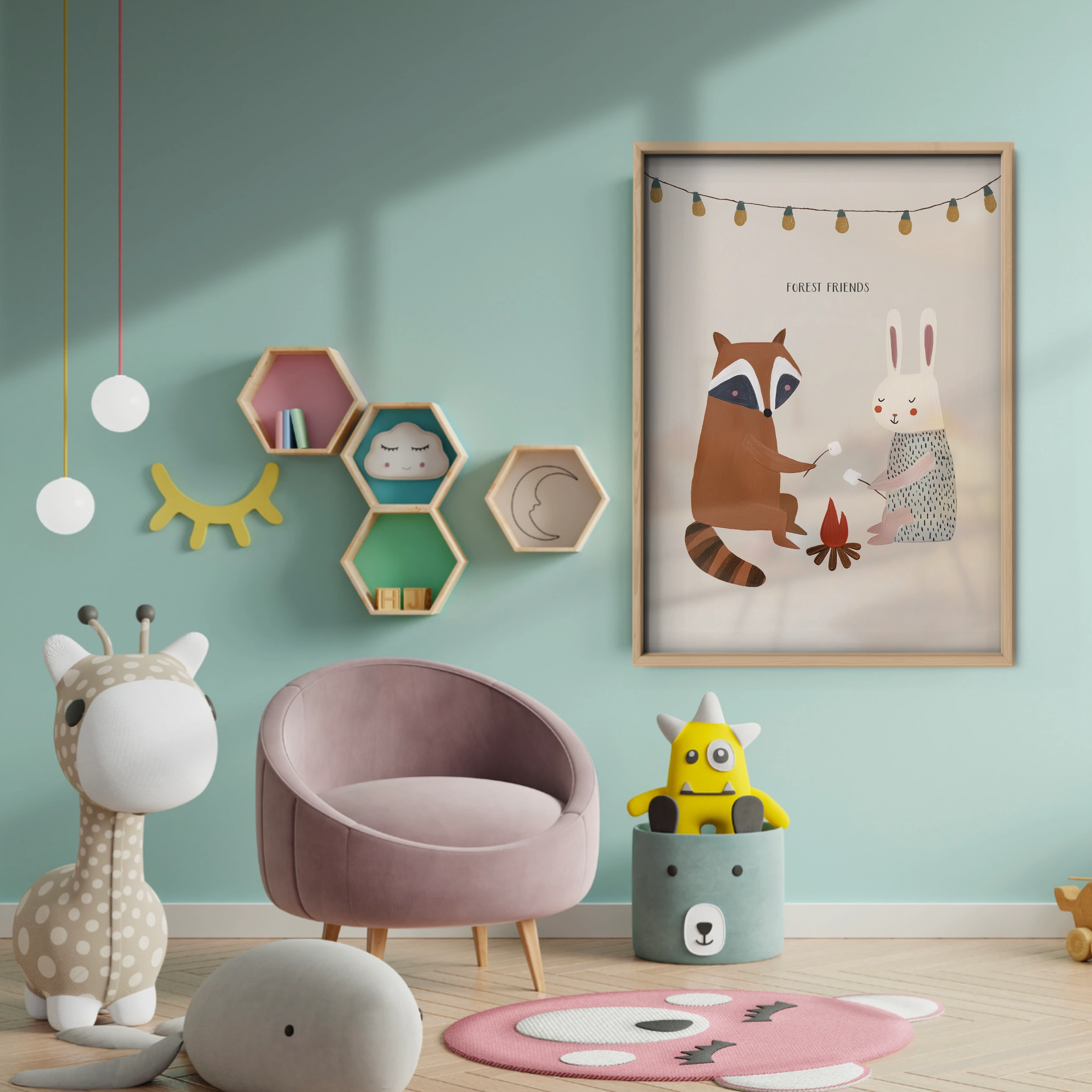 Camping Friends Nursery Print - baby room wall decor print
