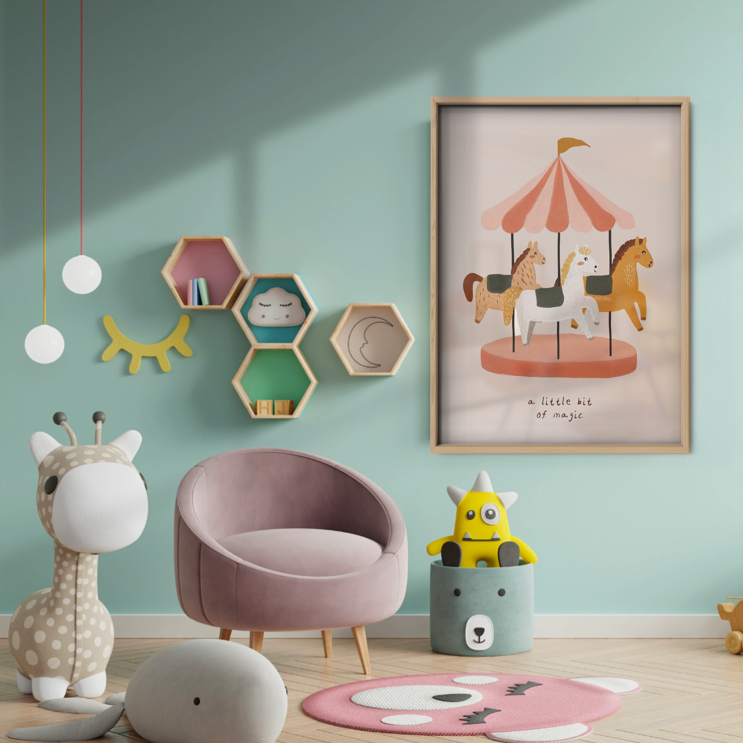 Carousel Dream Nursery Print - baby room wall decor print