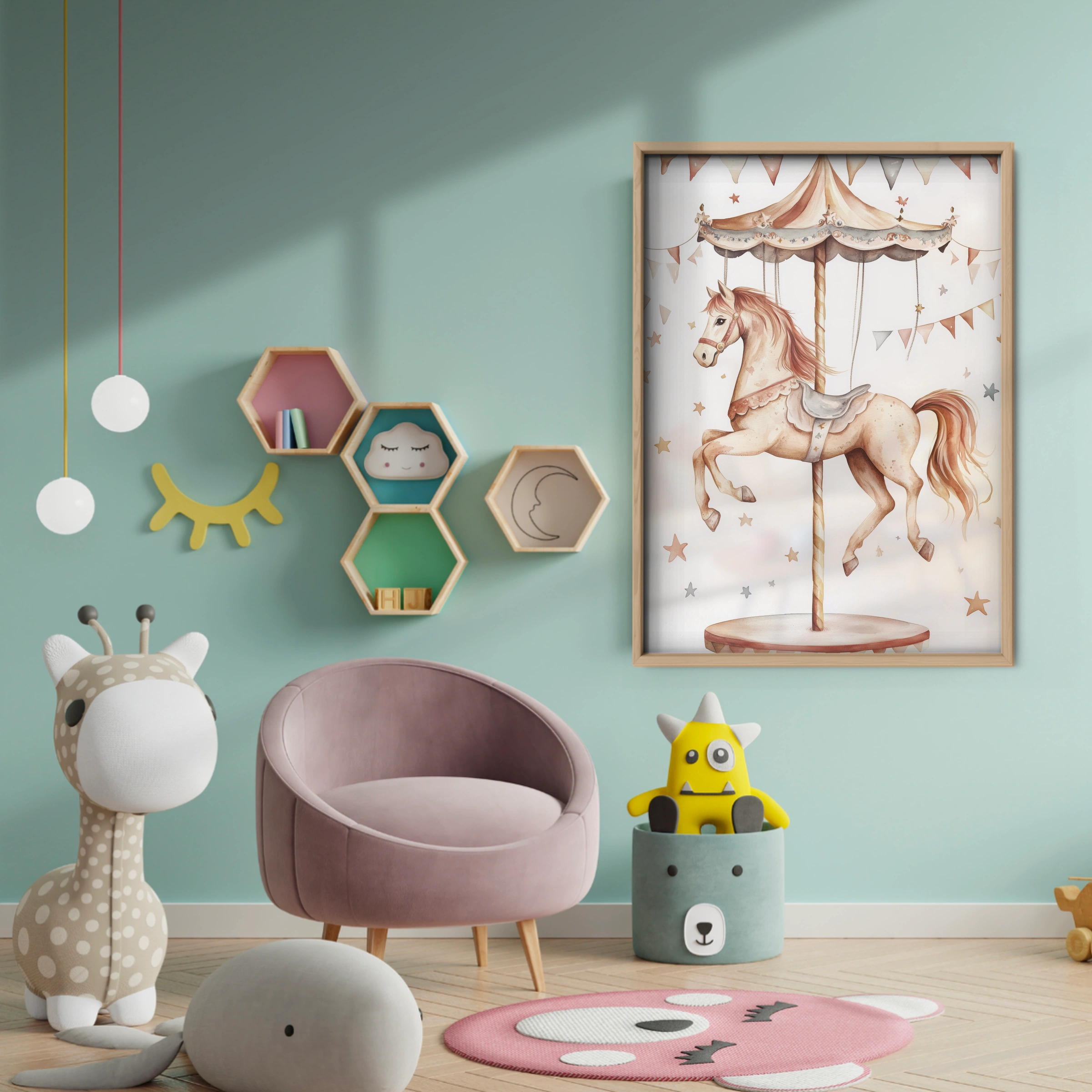 Carousel Horse Nursery Print - baby room wall decor print