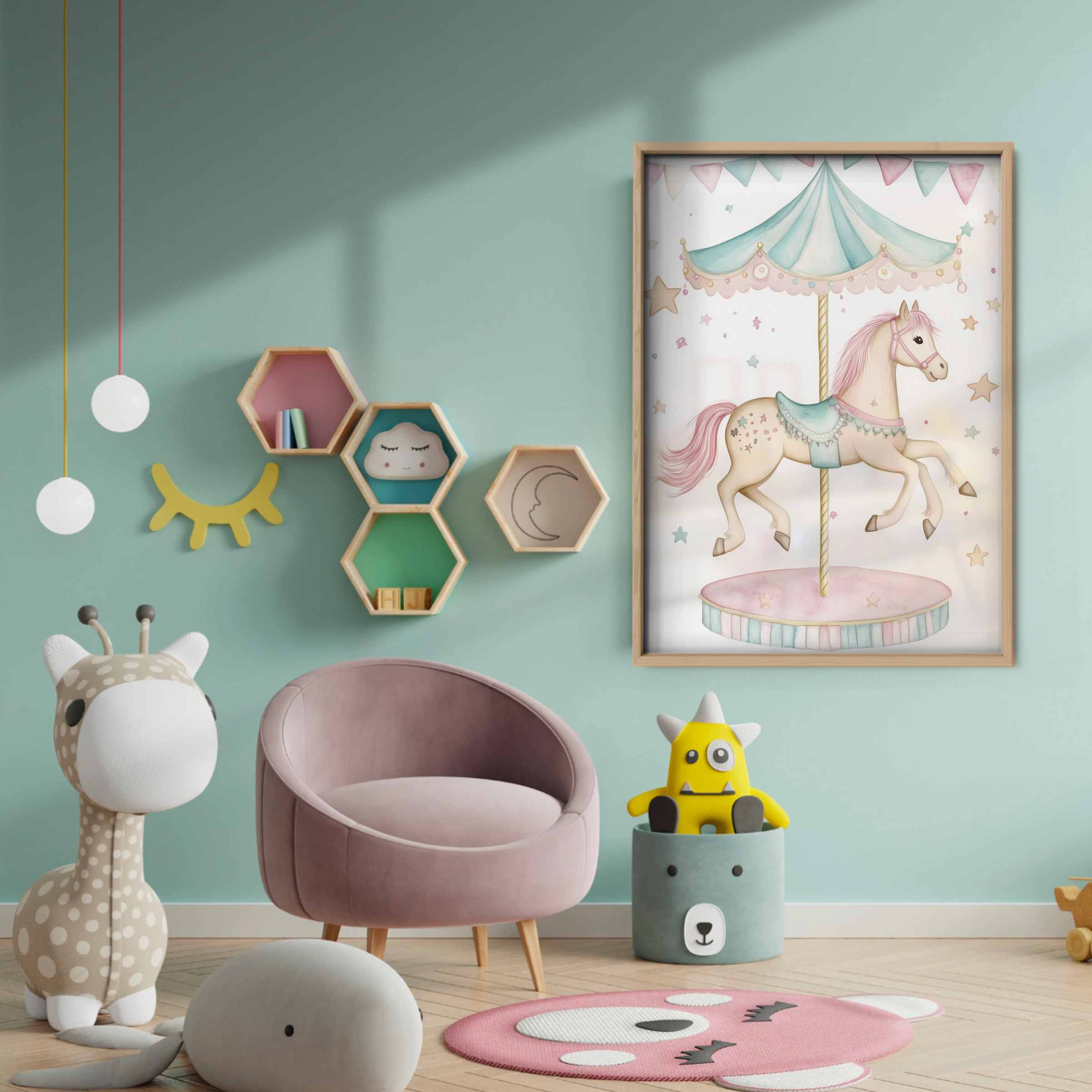 Carousel Horse Two Nursery Print - baby room wall decor print