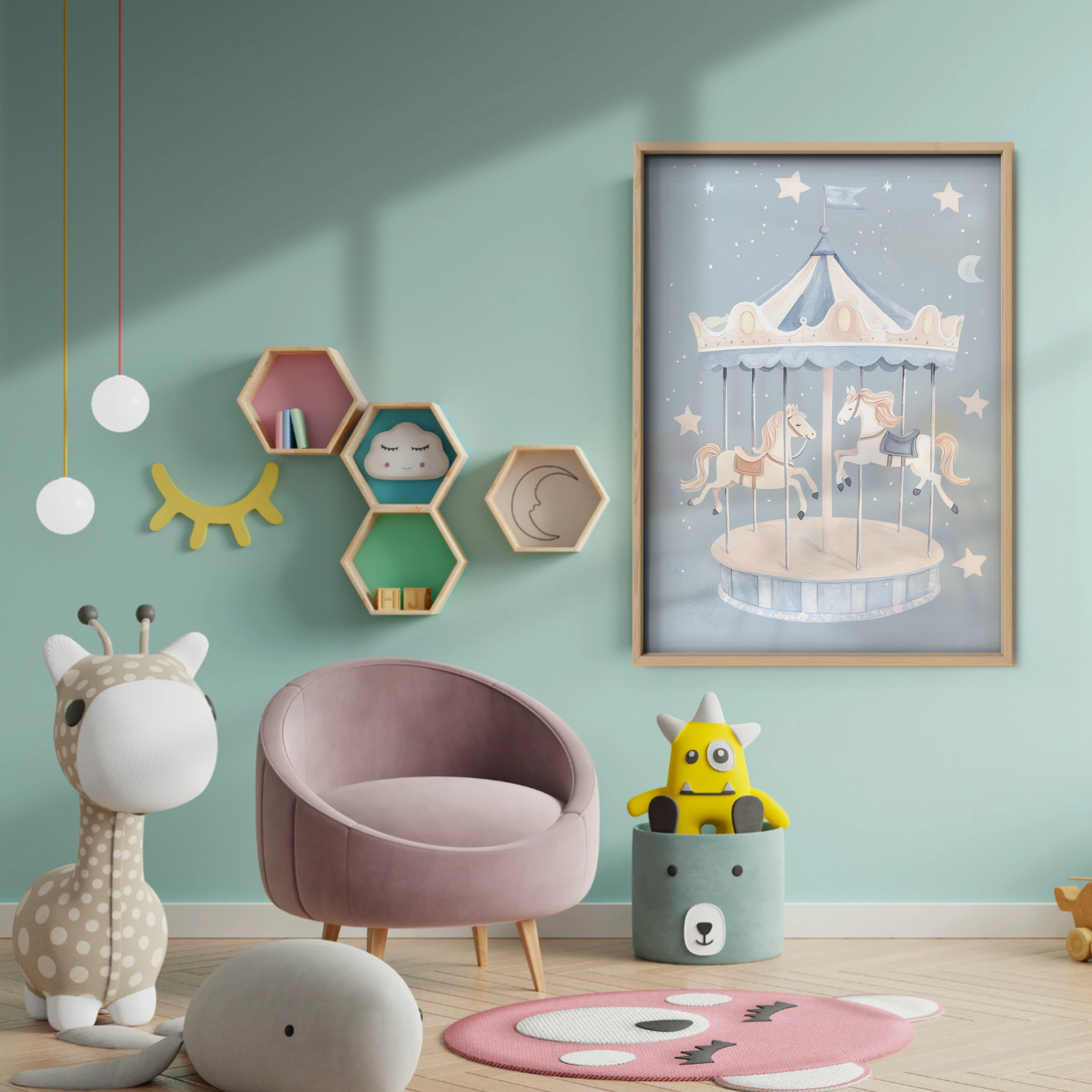 Carousel Nursery Print - baby room wall decor print