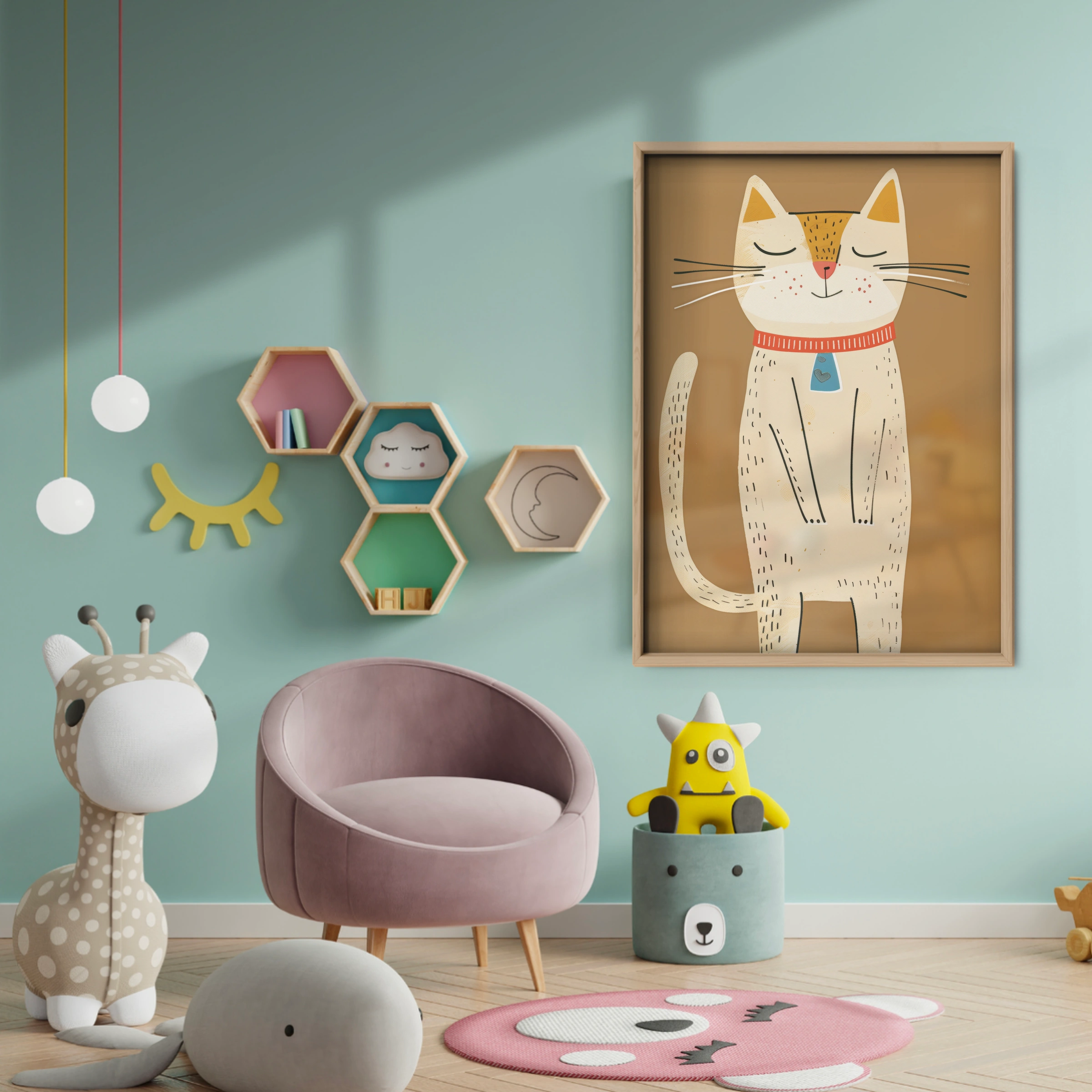 Cat with a Collar Nursery Print - baby room wall decor print