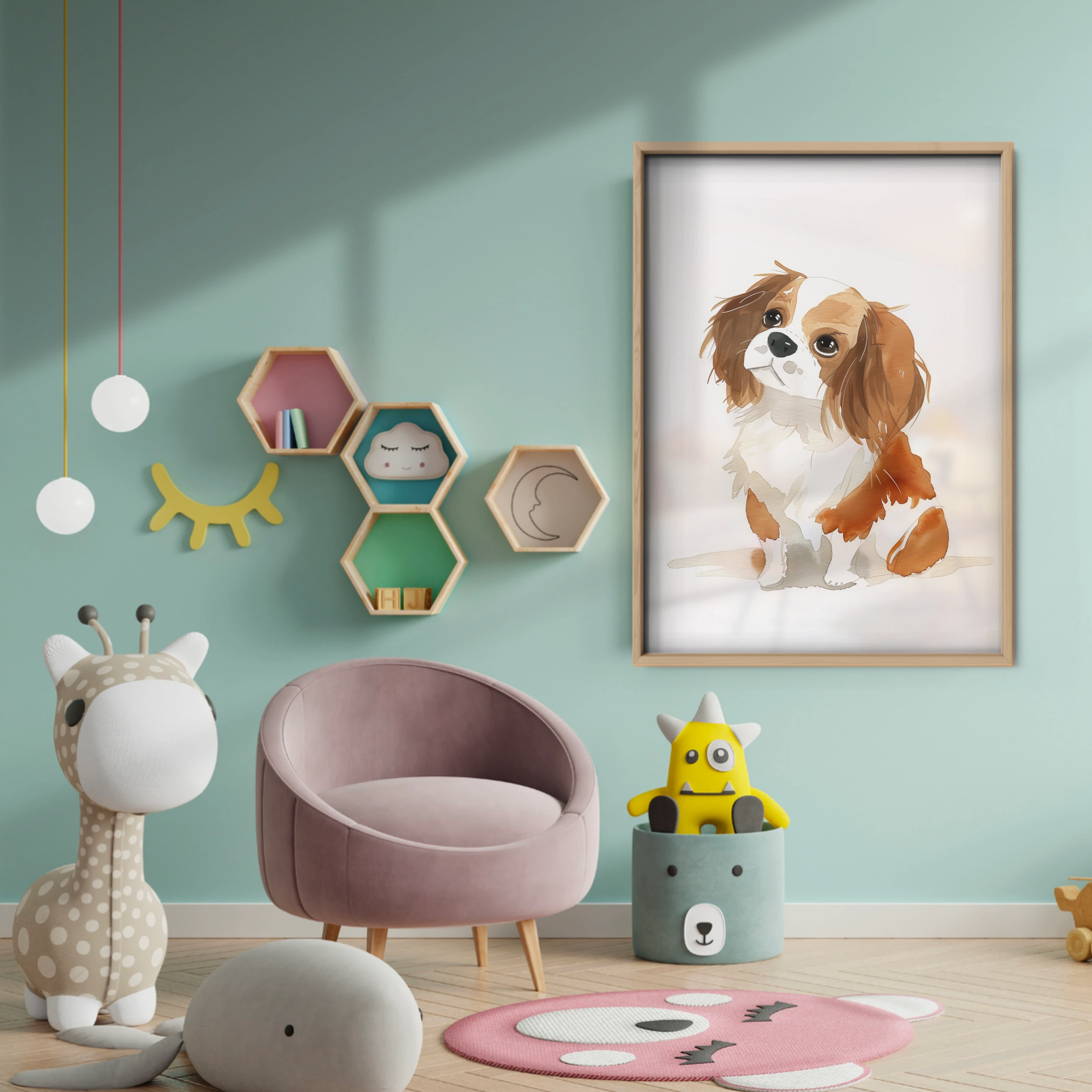 Cavalier Puppy Nursery Print - baby room wall decor print