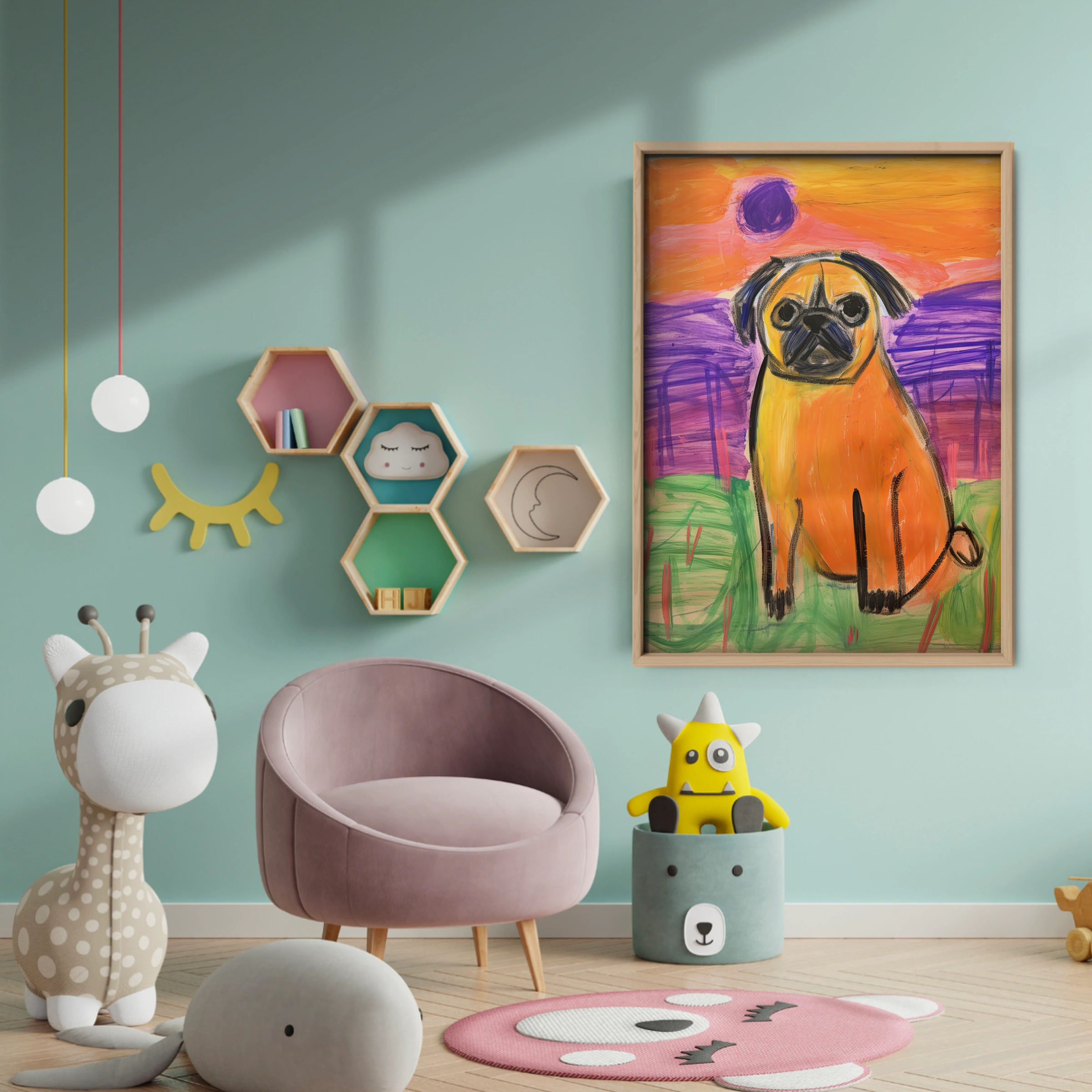Charming Pug Nursery Print - baby room wall decor print