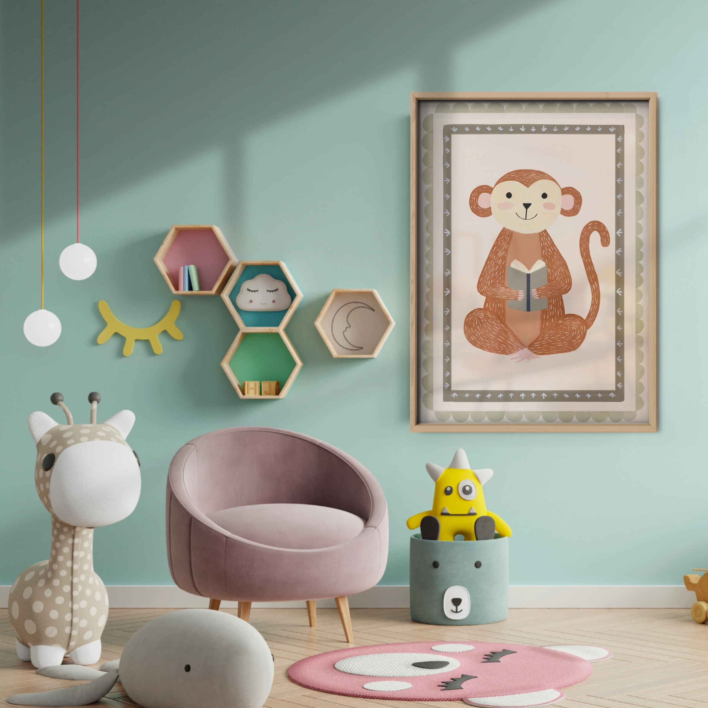Cheeky Monkey Nursery Print - baby room wall decor print