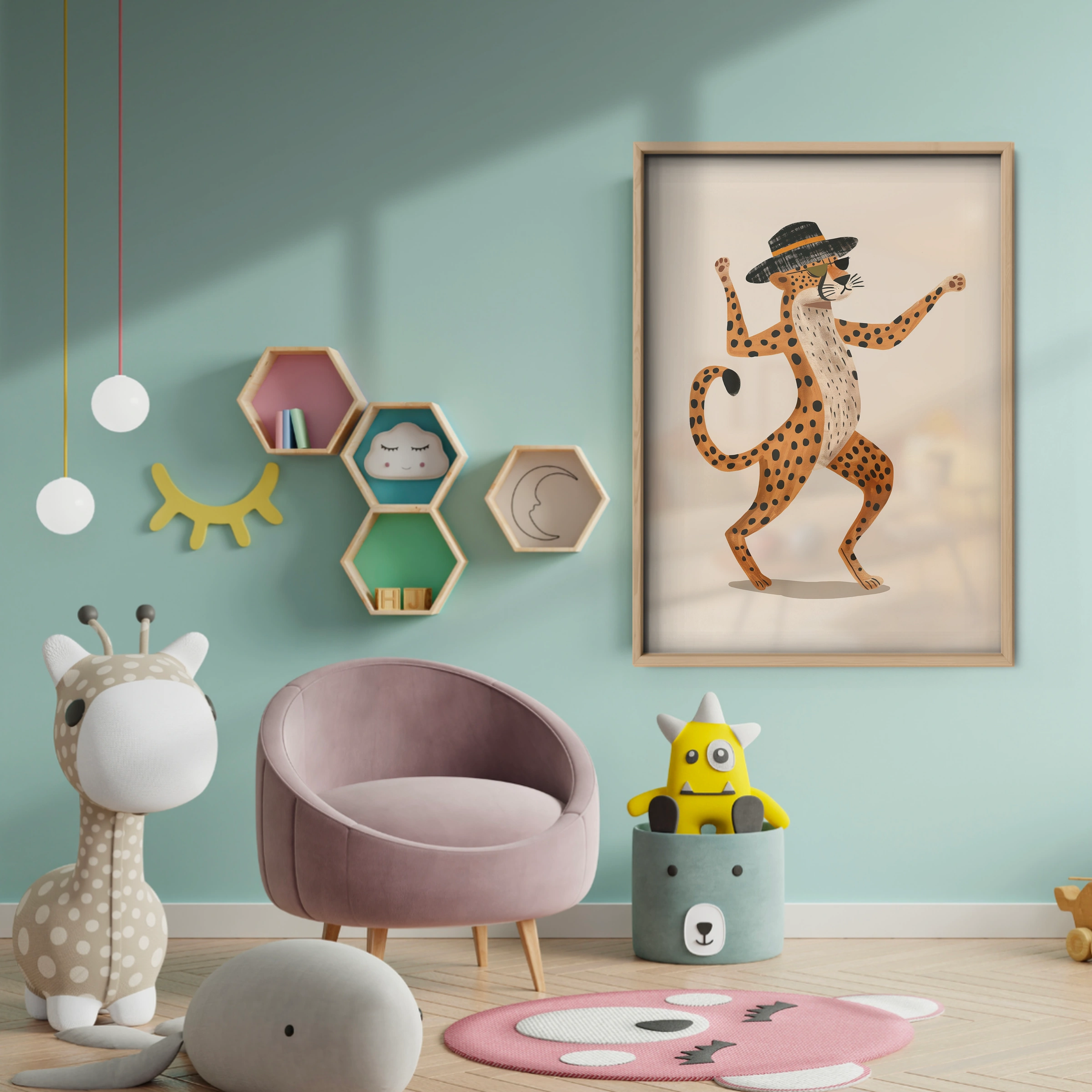 Cheetah in a Hat Nursery Print - baby room wall decor print