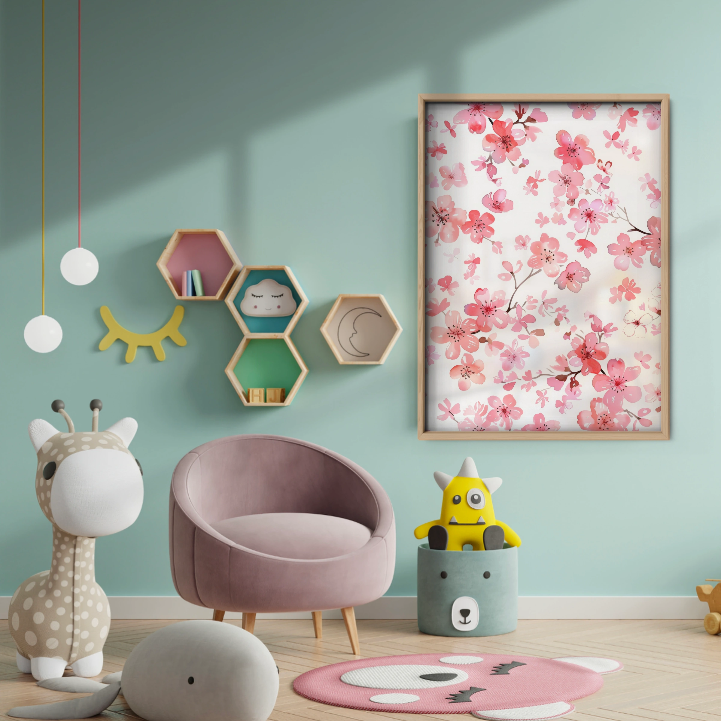 Cherry Blossom Nursery Print - baby room wall decor print