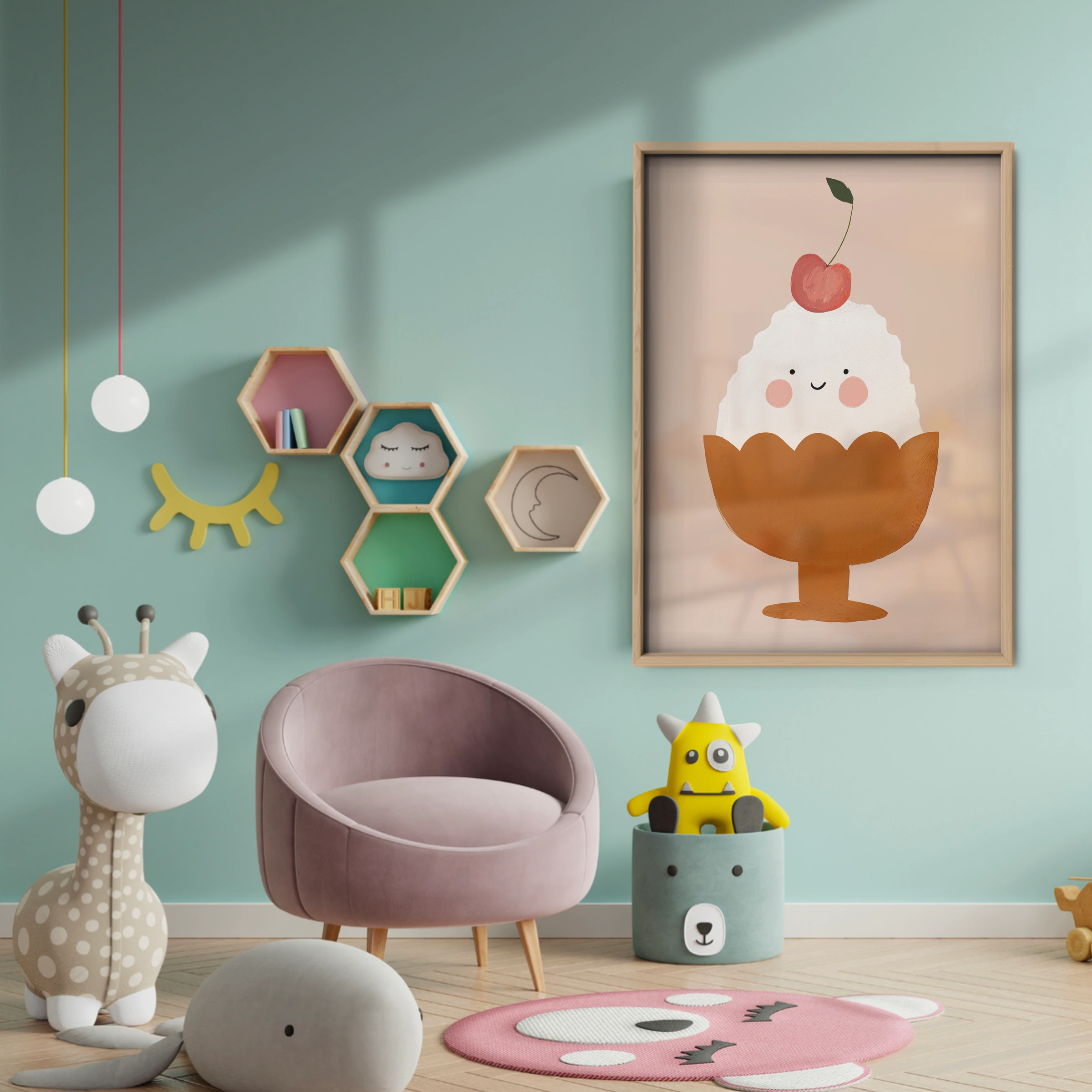 Cherry Sundae Nursery Print - baby room wall decor print