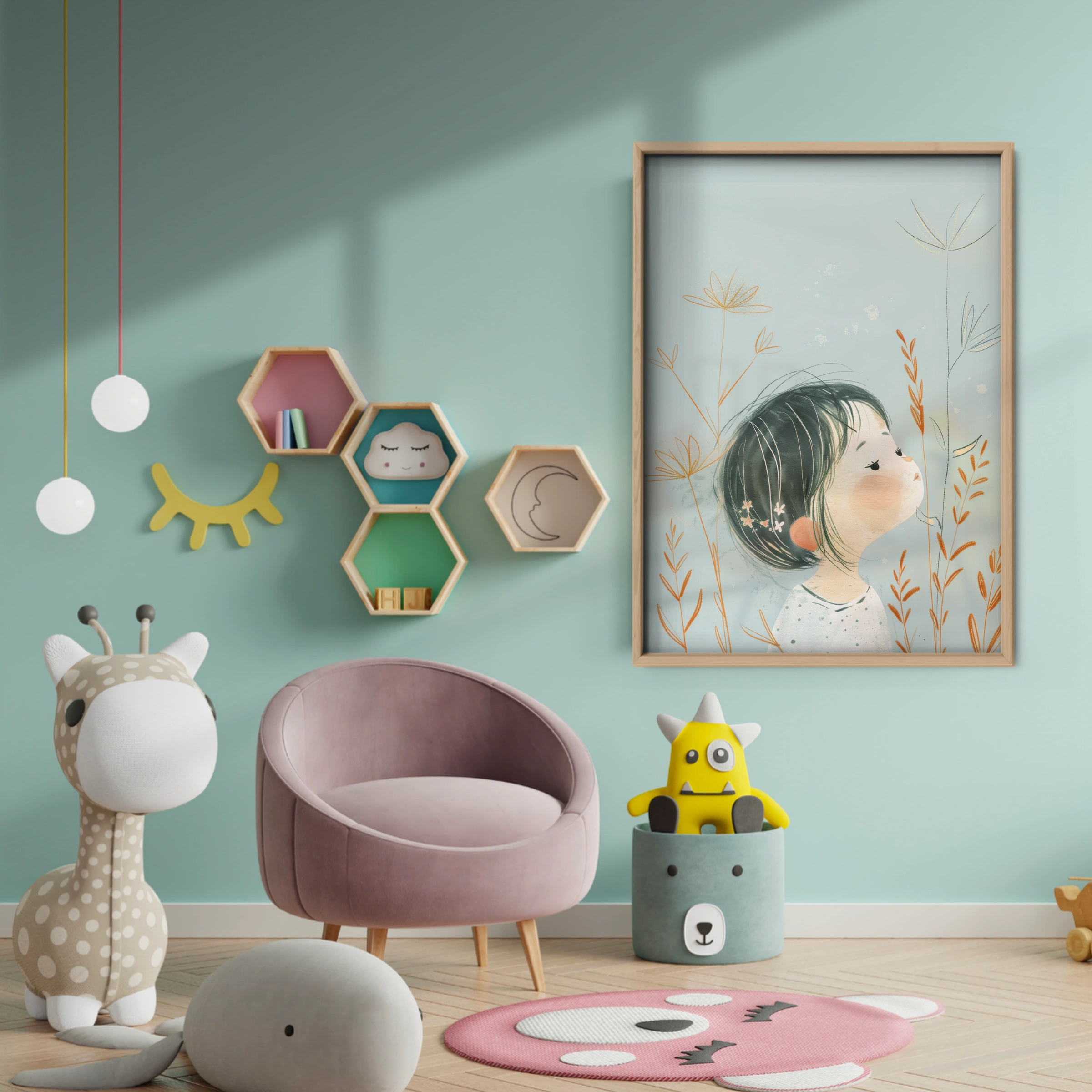 Child and a Flower Nursery Print - baby room wall decor print