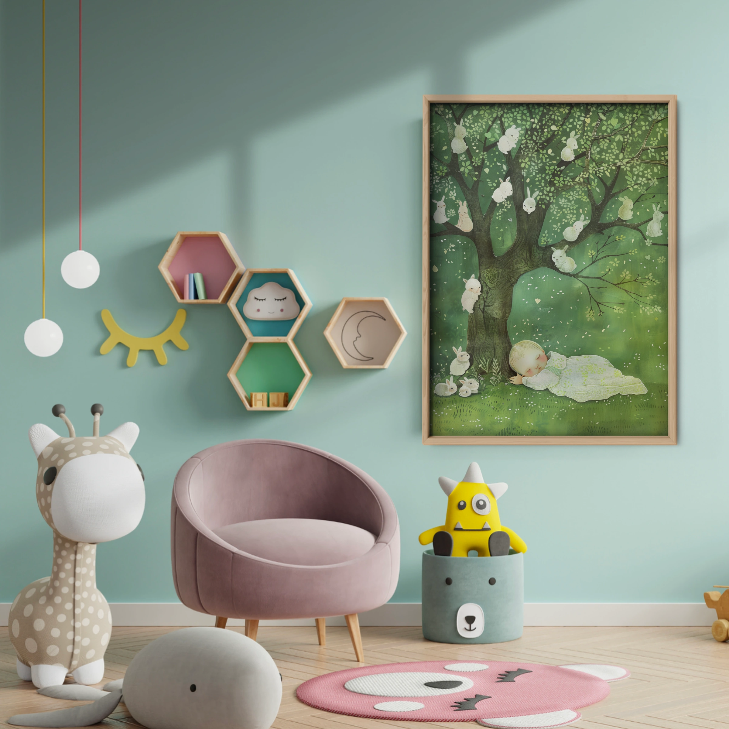 Child Under a Tree Nursery Print - baby room wall decor print