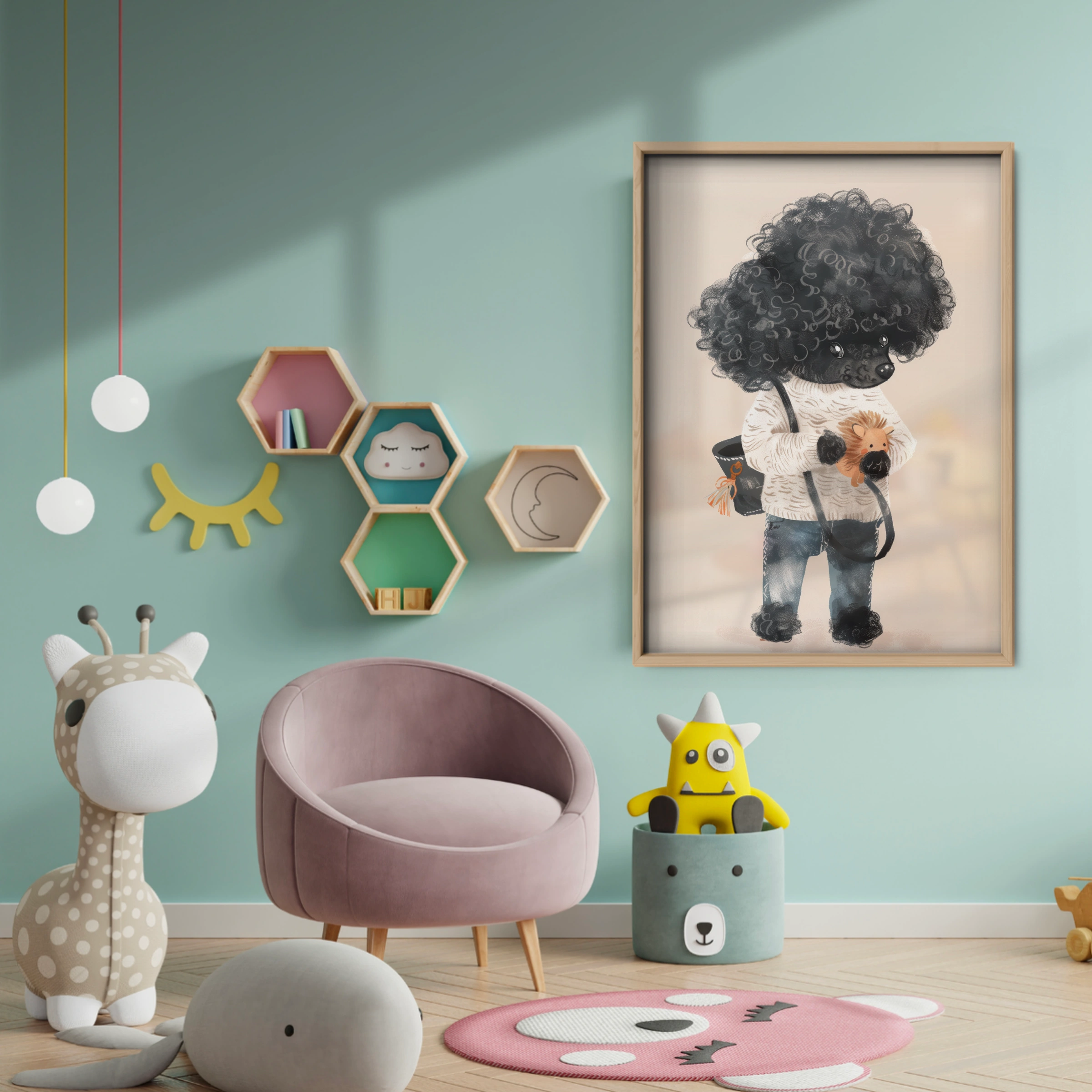 Child with a Poodle Nursery Print - baby room wall decor print