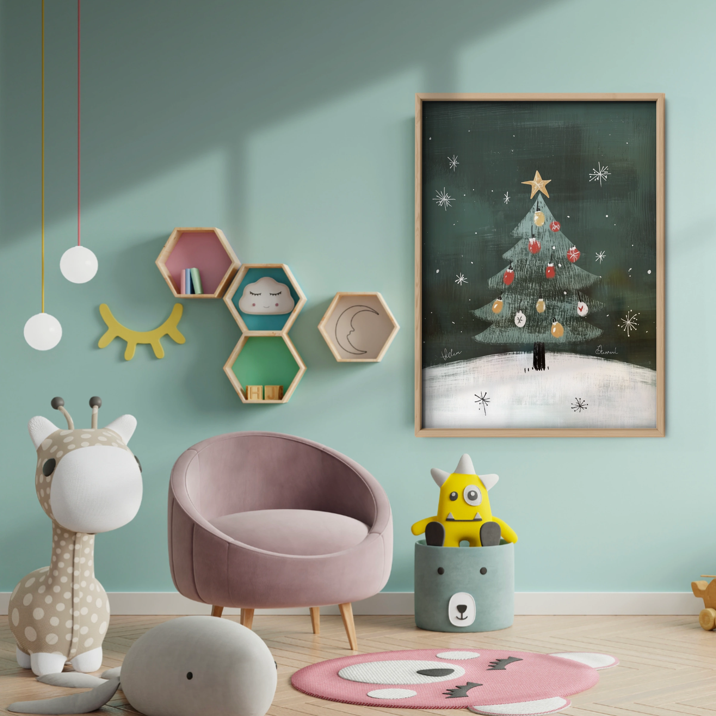 Christmas Tree at Night Print - baby room wall decor print