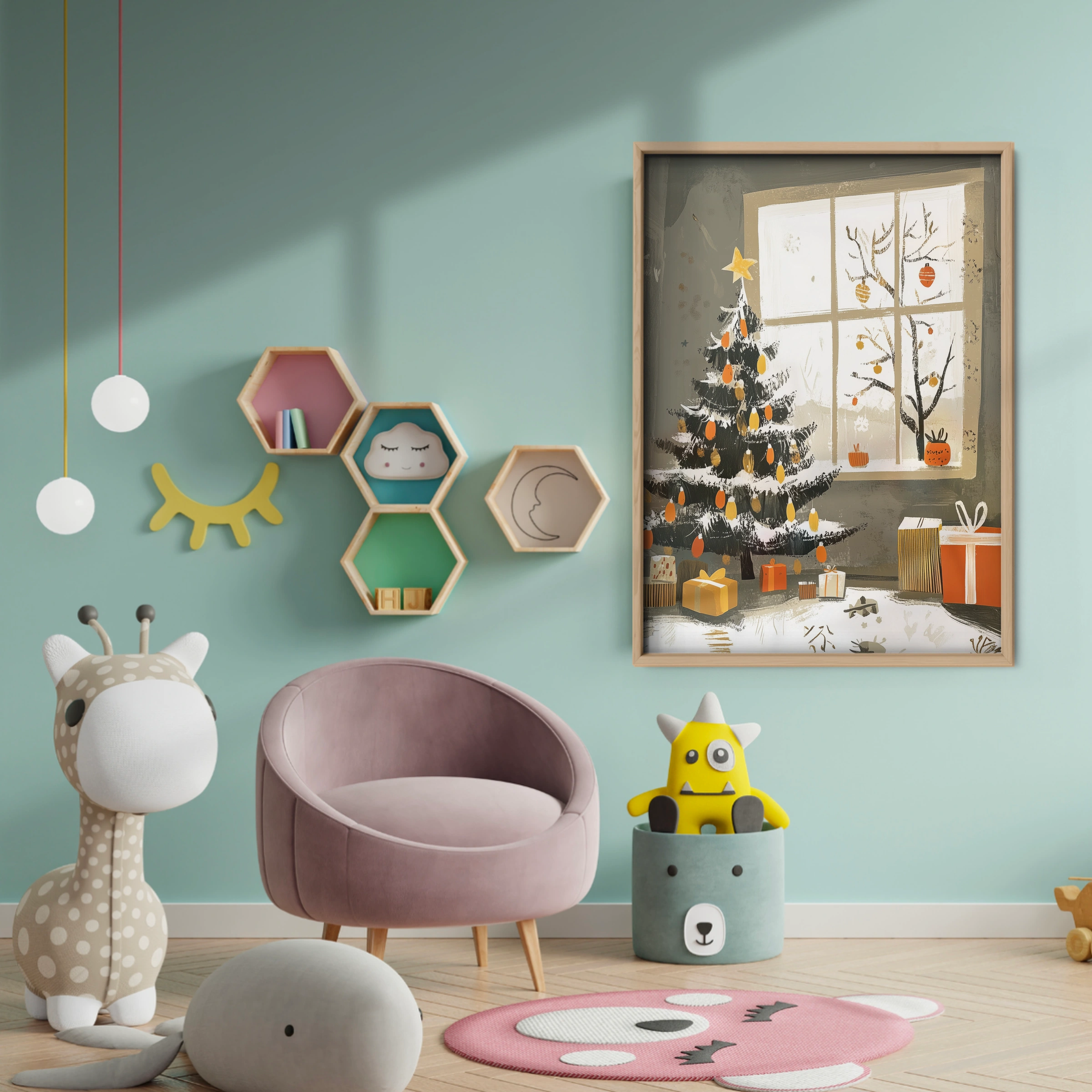 Christmas Tree by the Window Christmas Print - baby room wall decor print