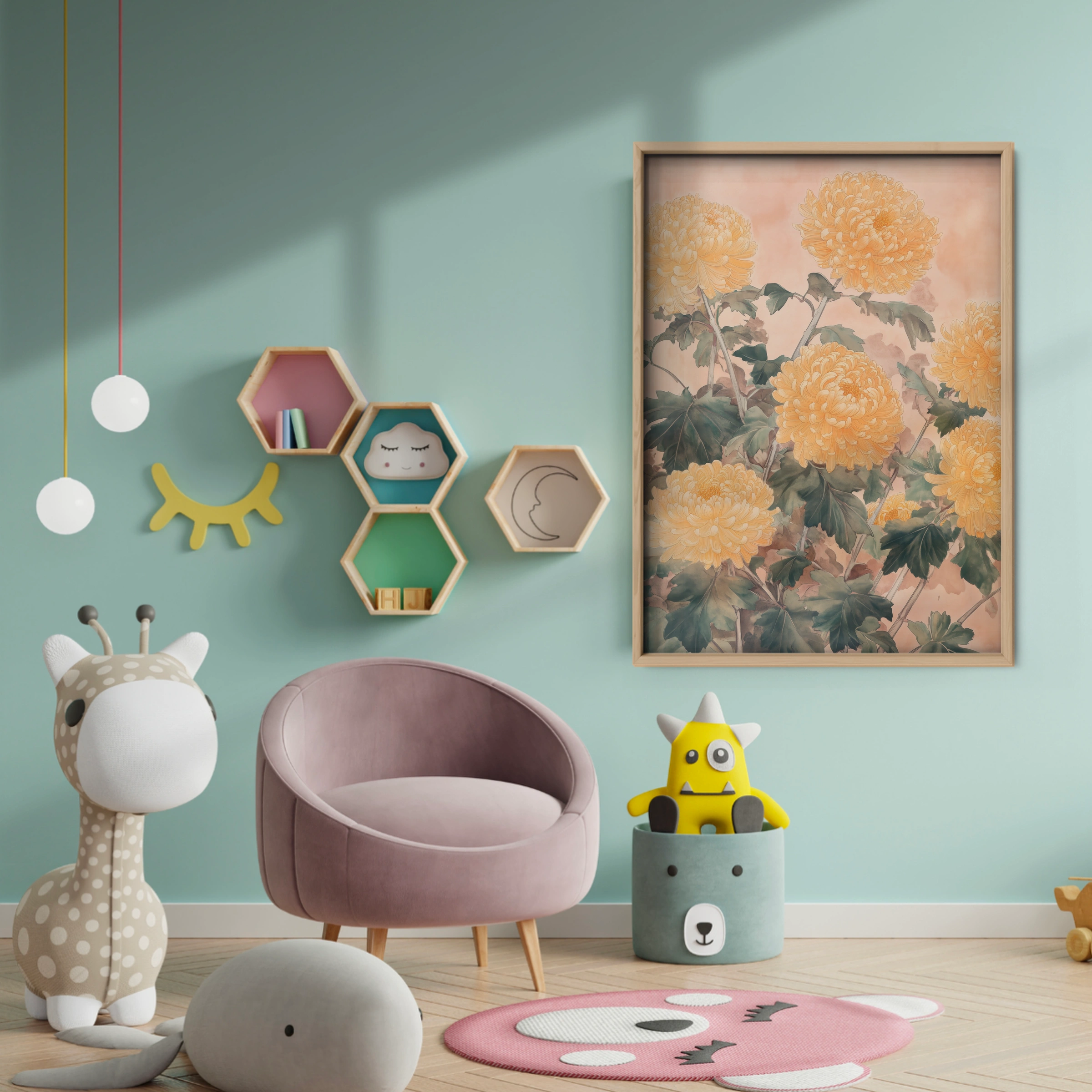Chrysanthemums Nursery Print - baby room wall decor print