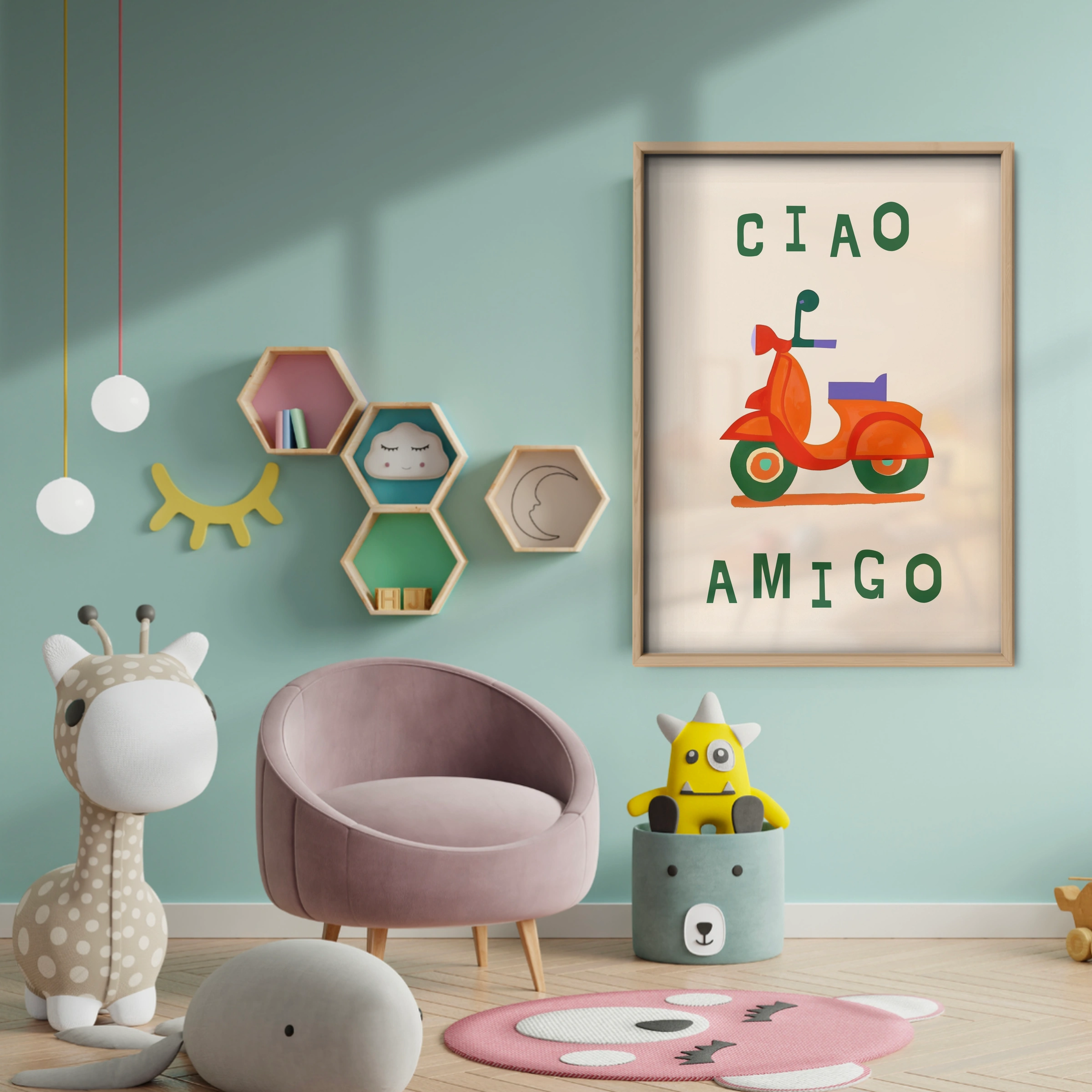 Ciao Amigo Scooter Nursery Print - baby room wall decor print