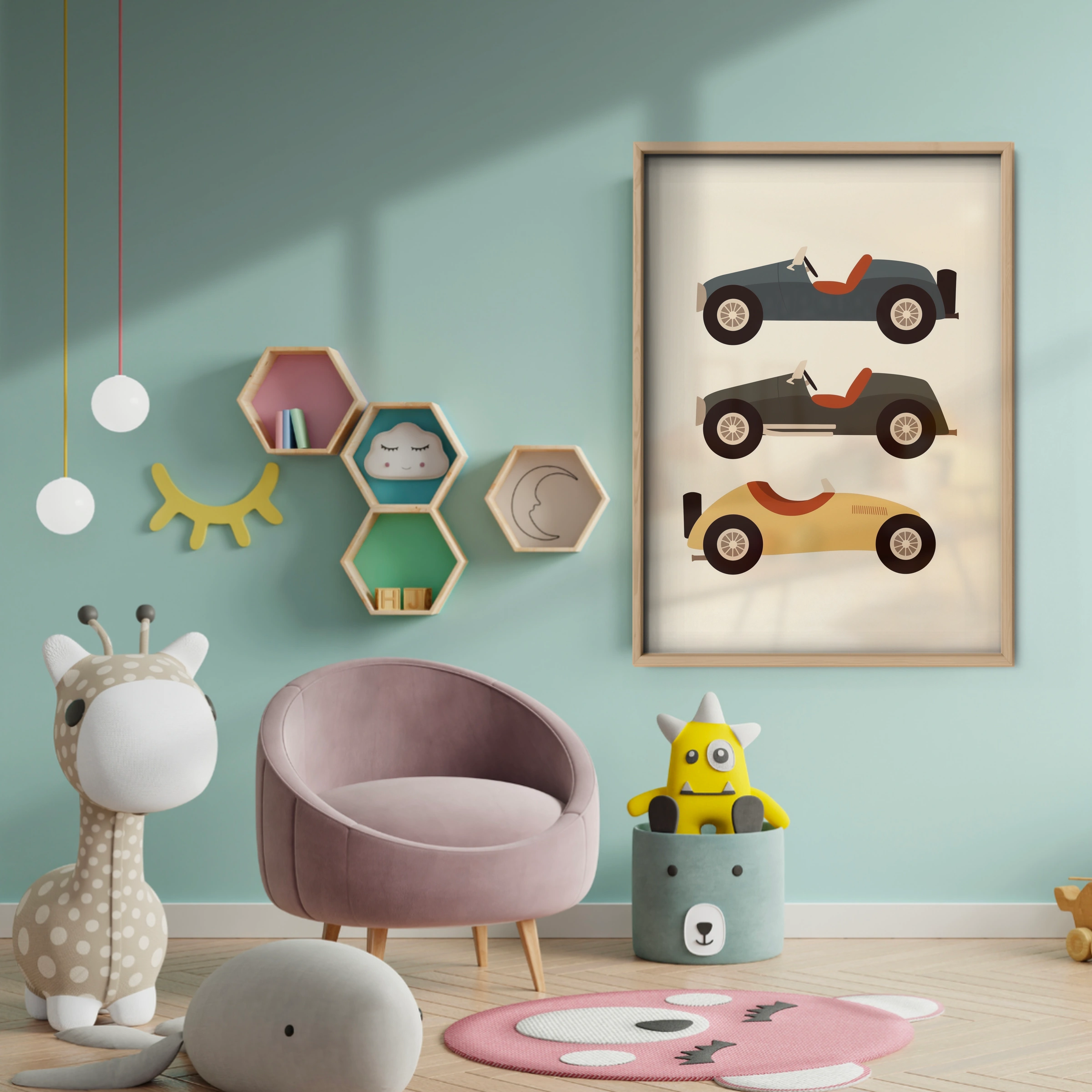 Classic Race Cars Nursery Print - baby room wall decor print