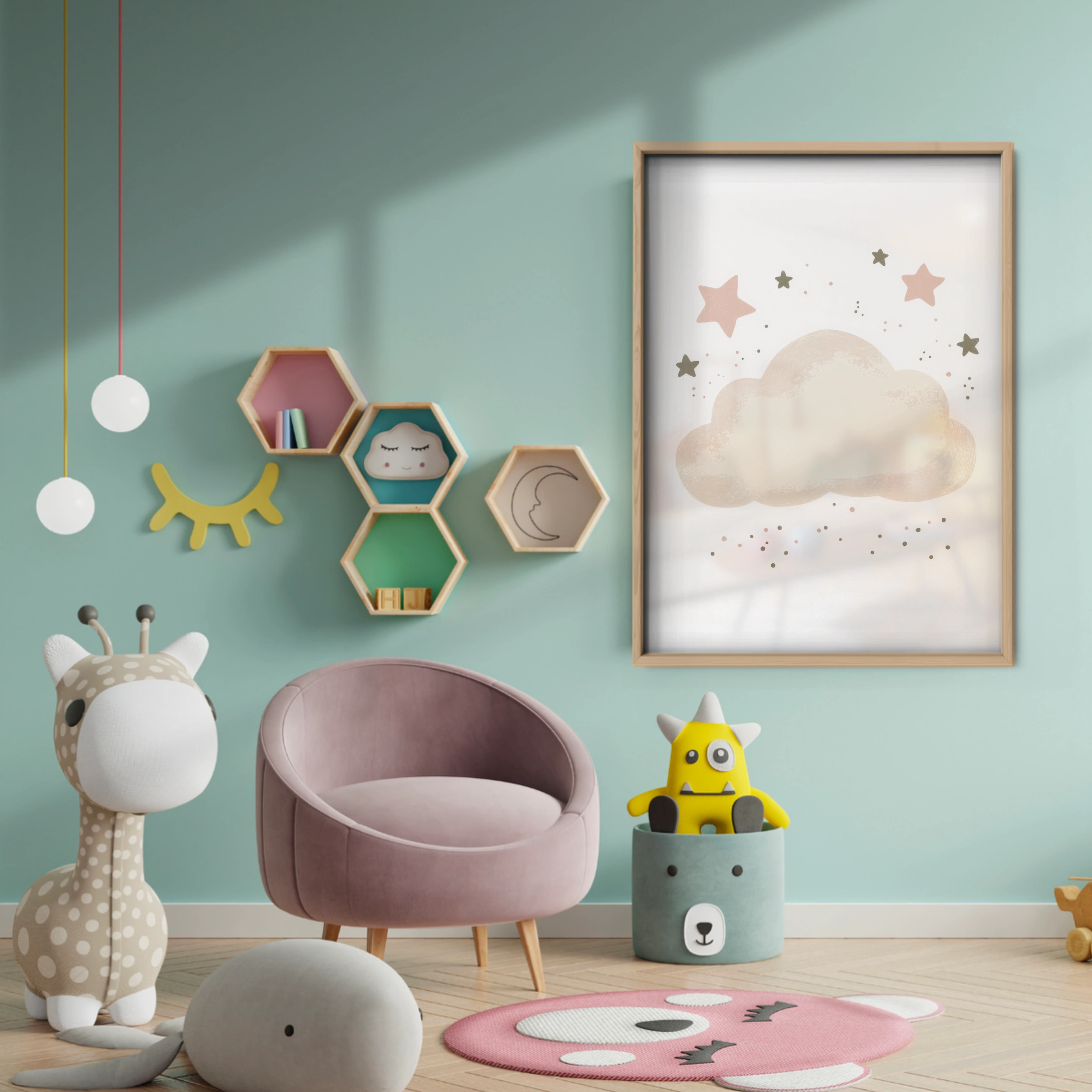 Cloud and Stars Nursery Print - baby room wall decor print