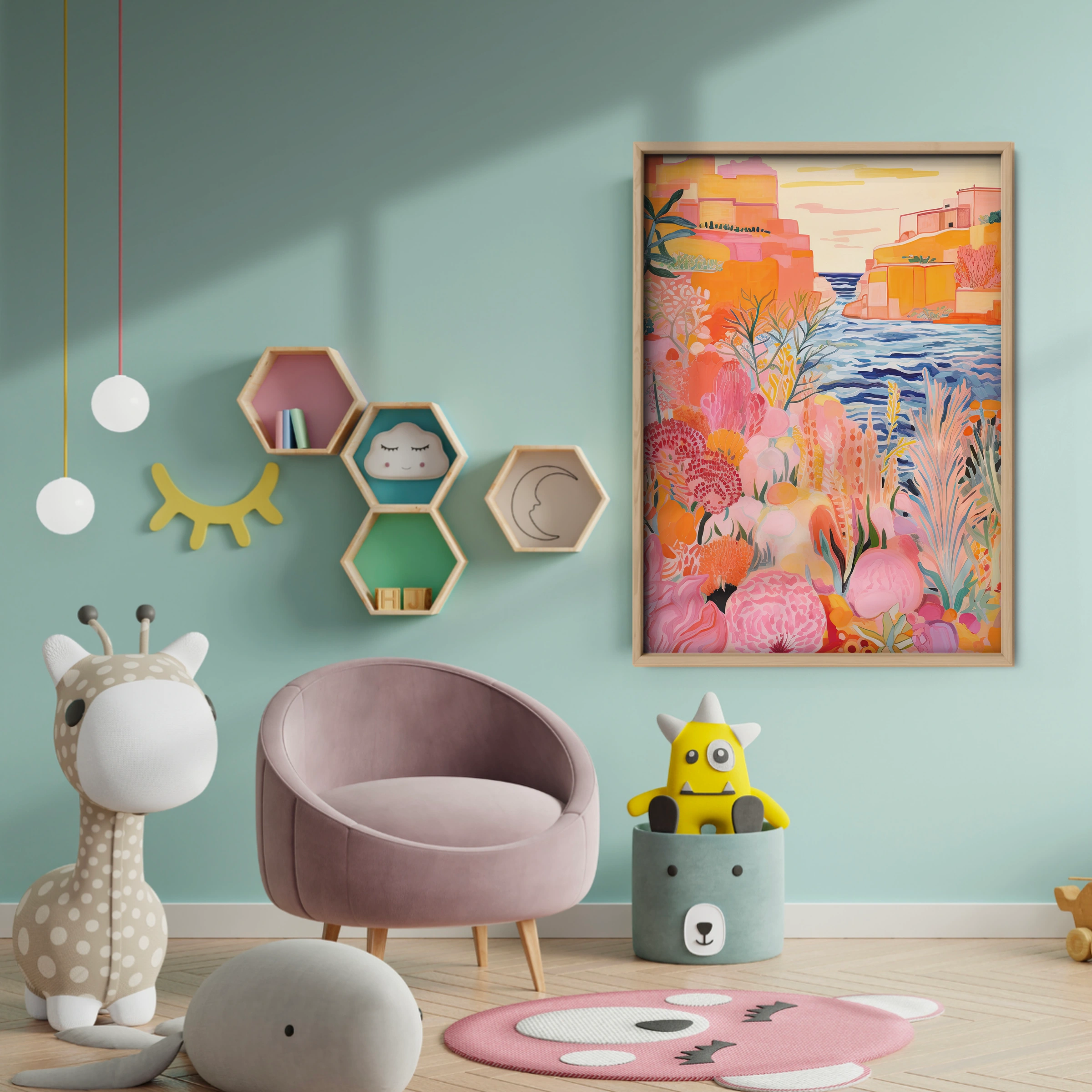 Coastal Town Nursery Print - baby room wall decor print