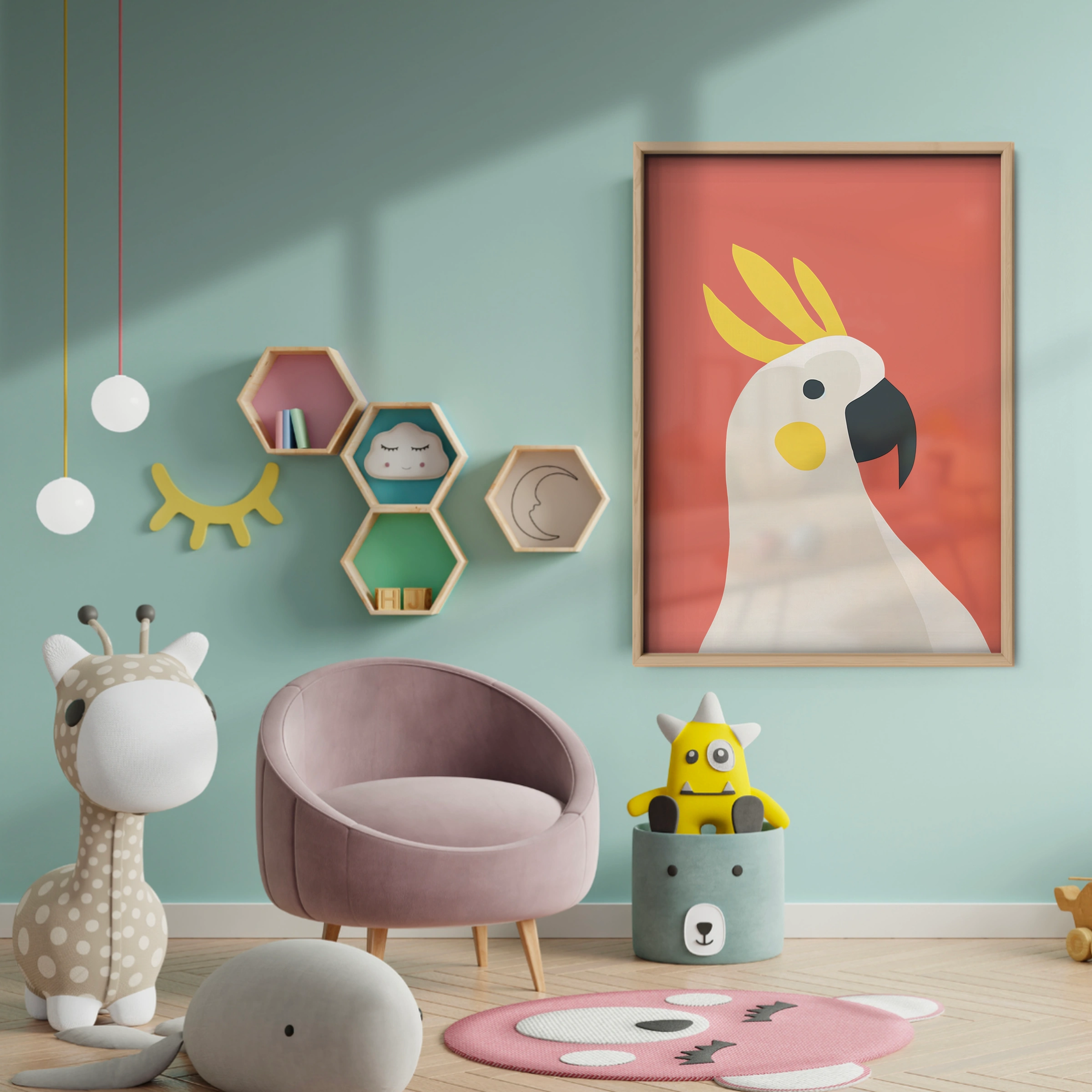 Cockatoo Nursery Print - baby room wall decor print