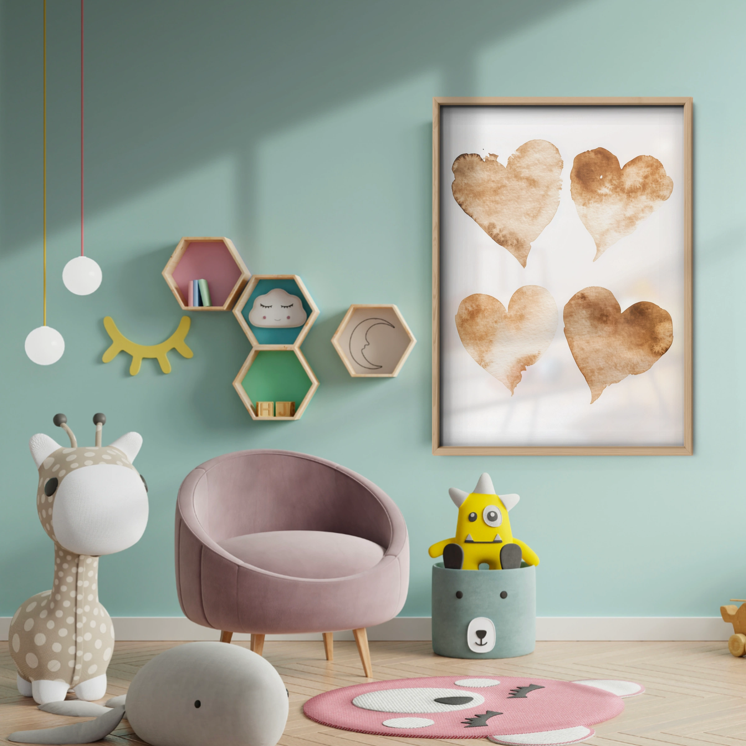 Coffee Hearts Nursery Print - baby room wall decor print