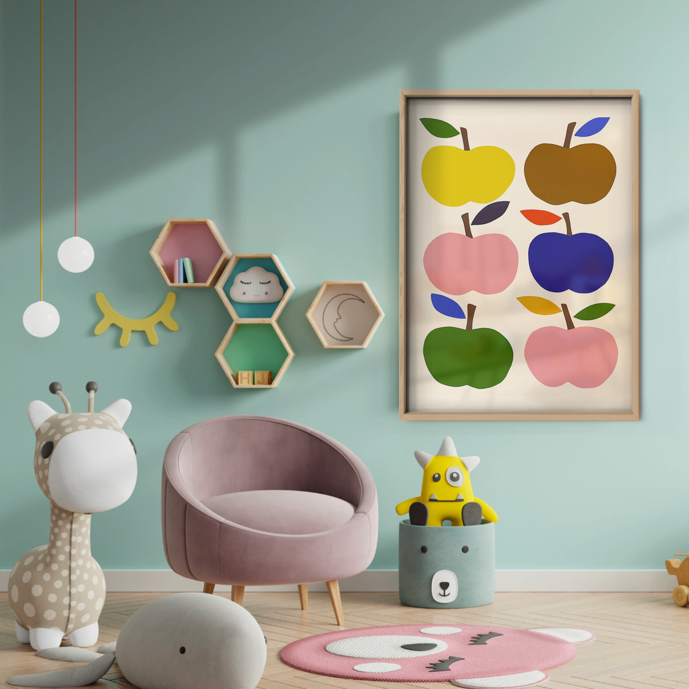 Colourful Apples Nursery Print - baby room wall decor print