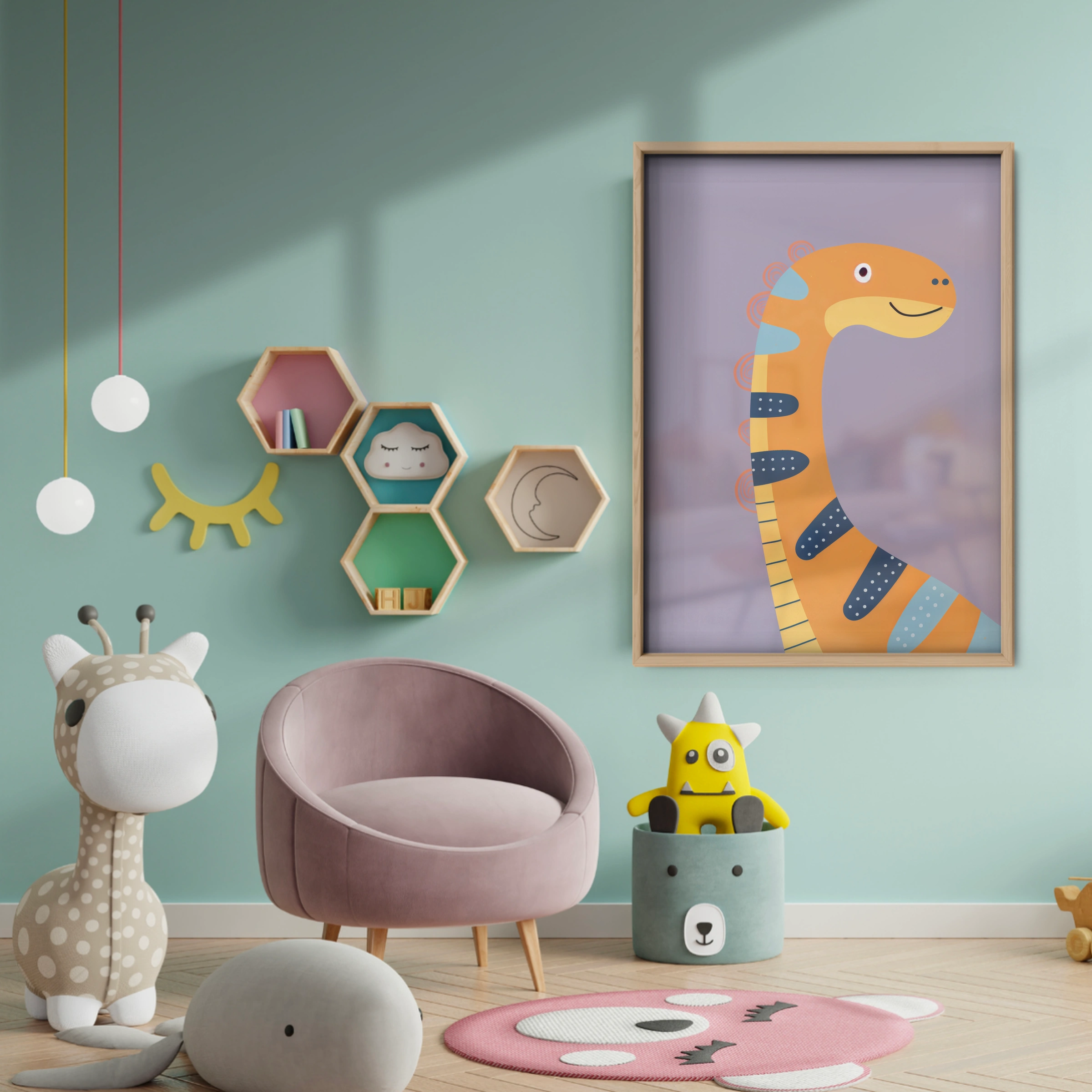 Colourful Dinosaur Nursery Print - baby room wall decor print