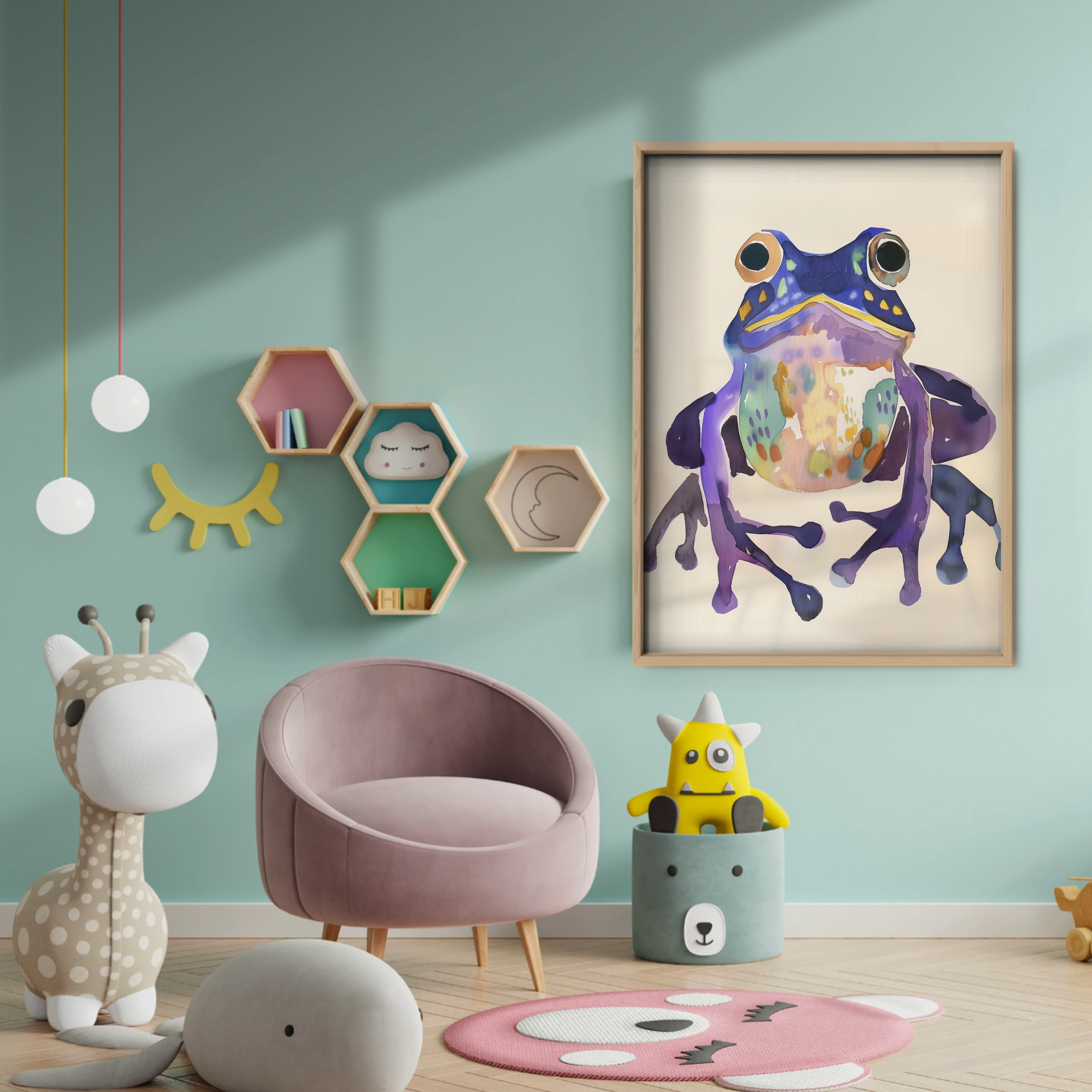 Colourful Frog Nursery Print - baby room wall decor print