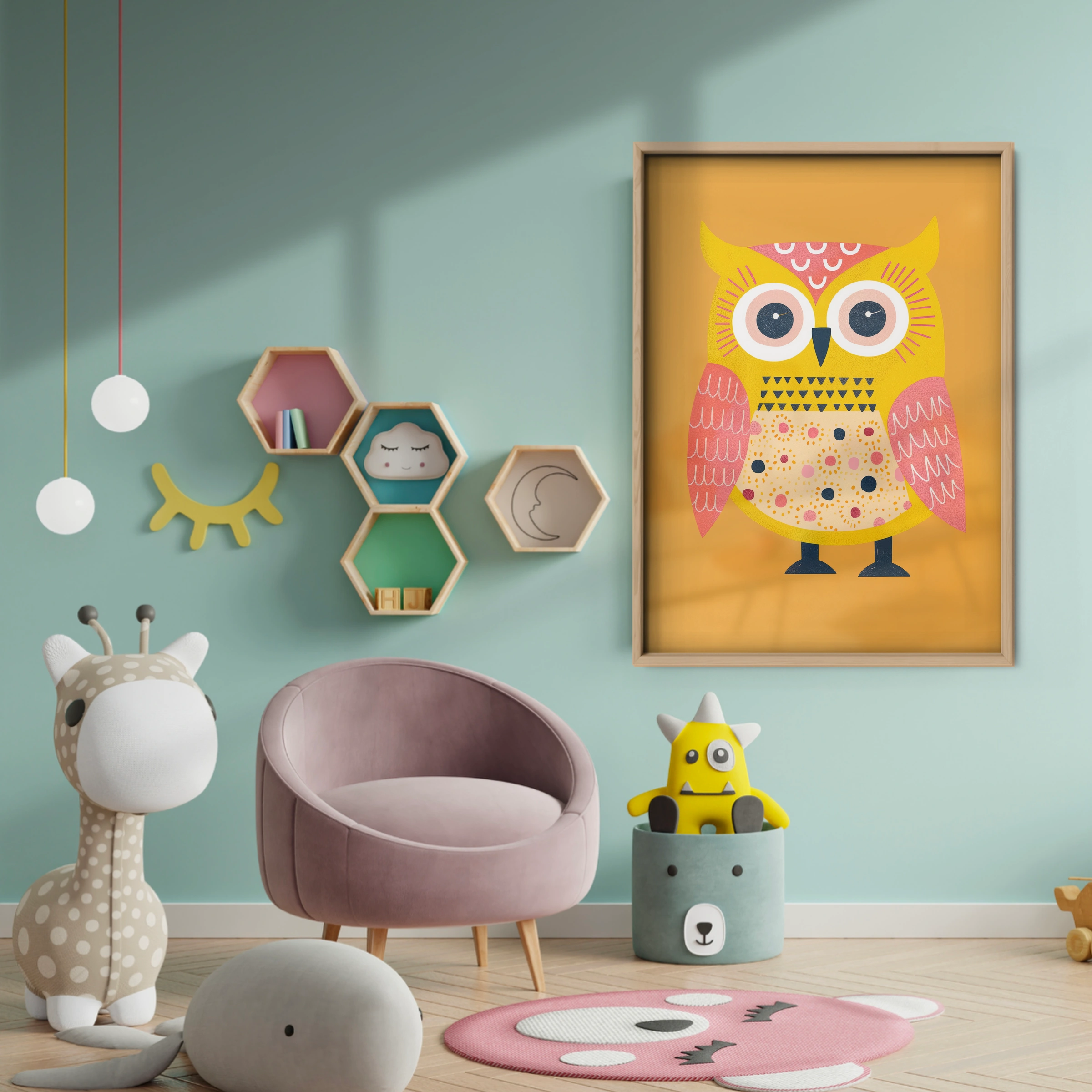 Colourful Owl Nursery Print - baby room wall decor print