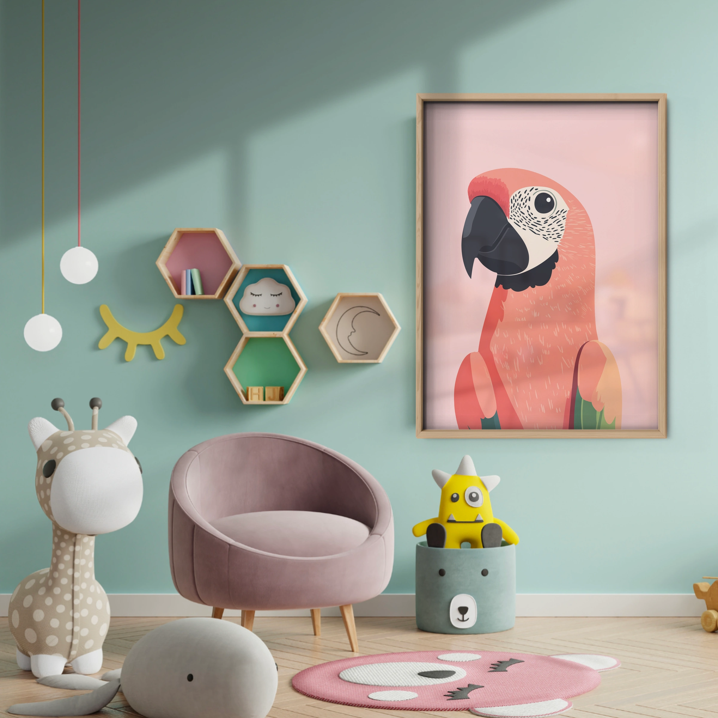 Colourful Parrot Nursery Print - baby room wall decor print