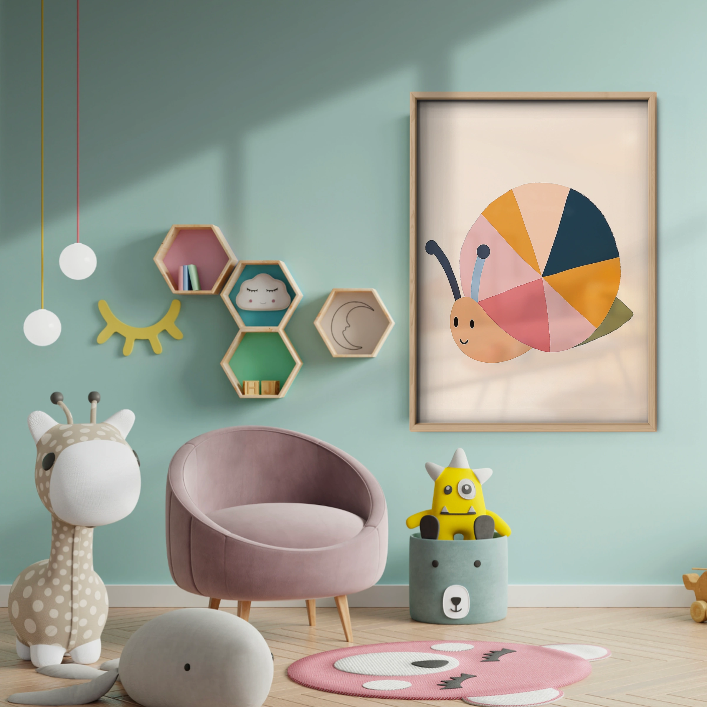 Colourful Snail Nursery Print - baby room wall decor print