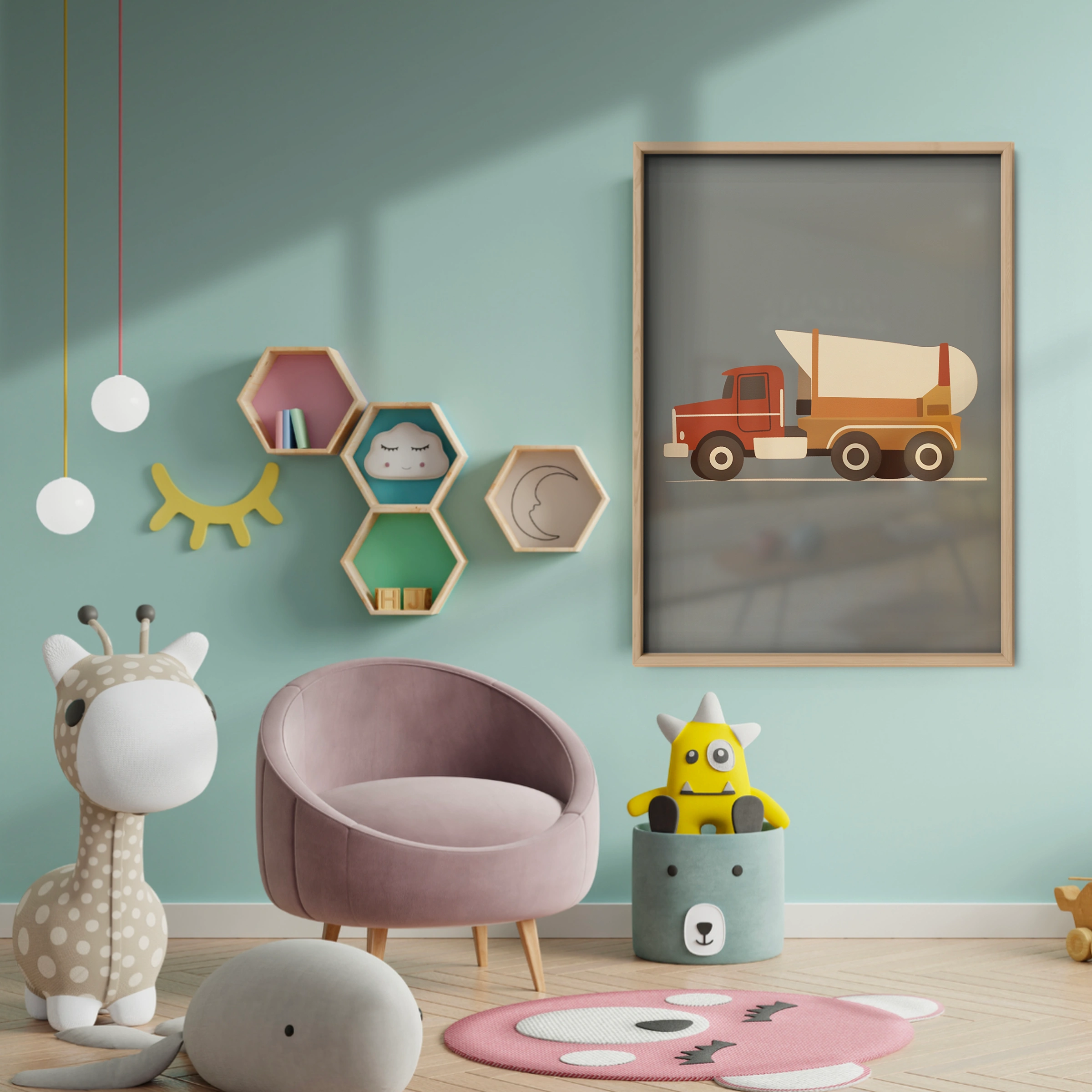 Concrete Truck Nursery Print - baby room wall decor print