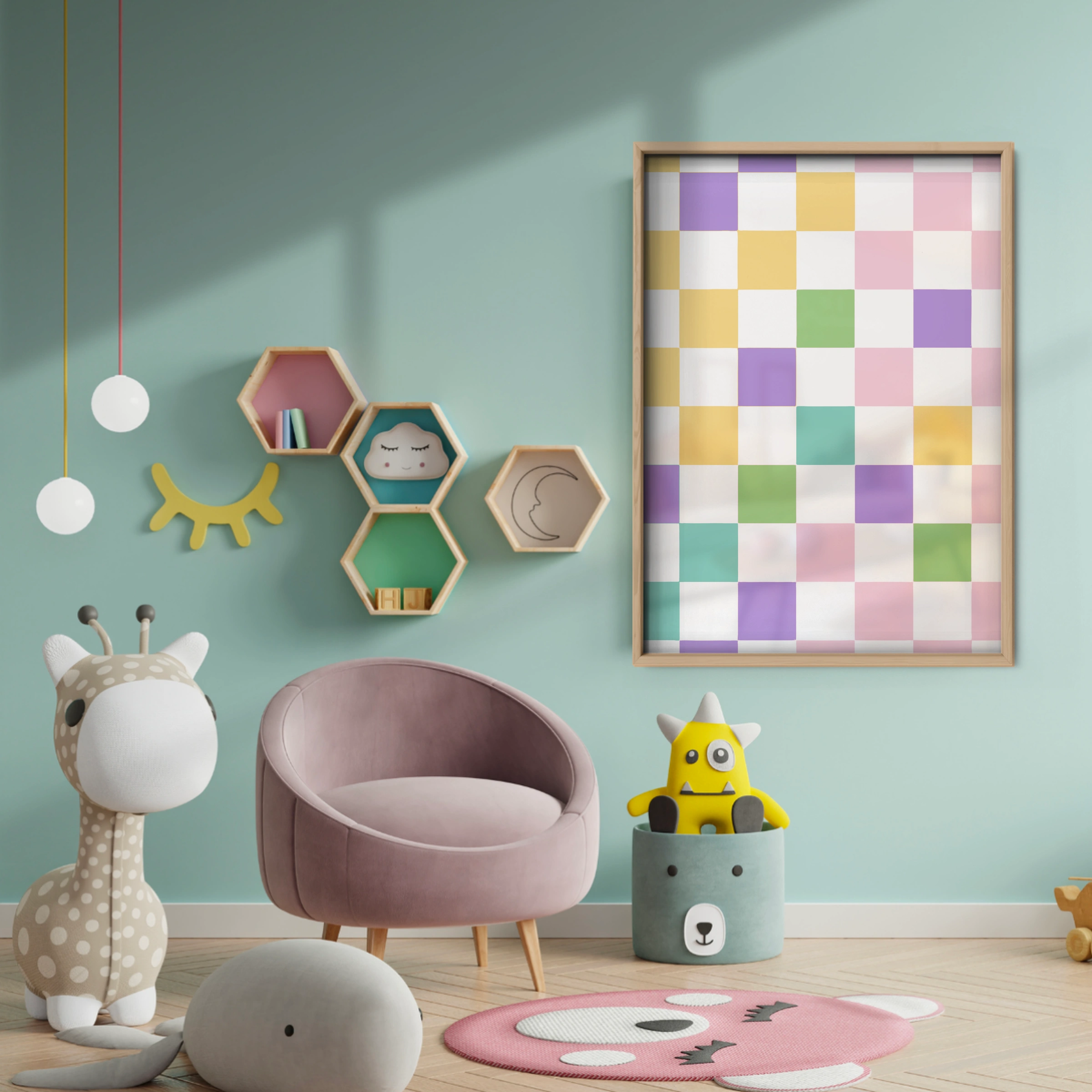 Confetti Checkerboard Nursery Print - baby room wall decor print