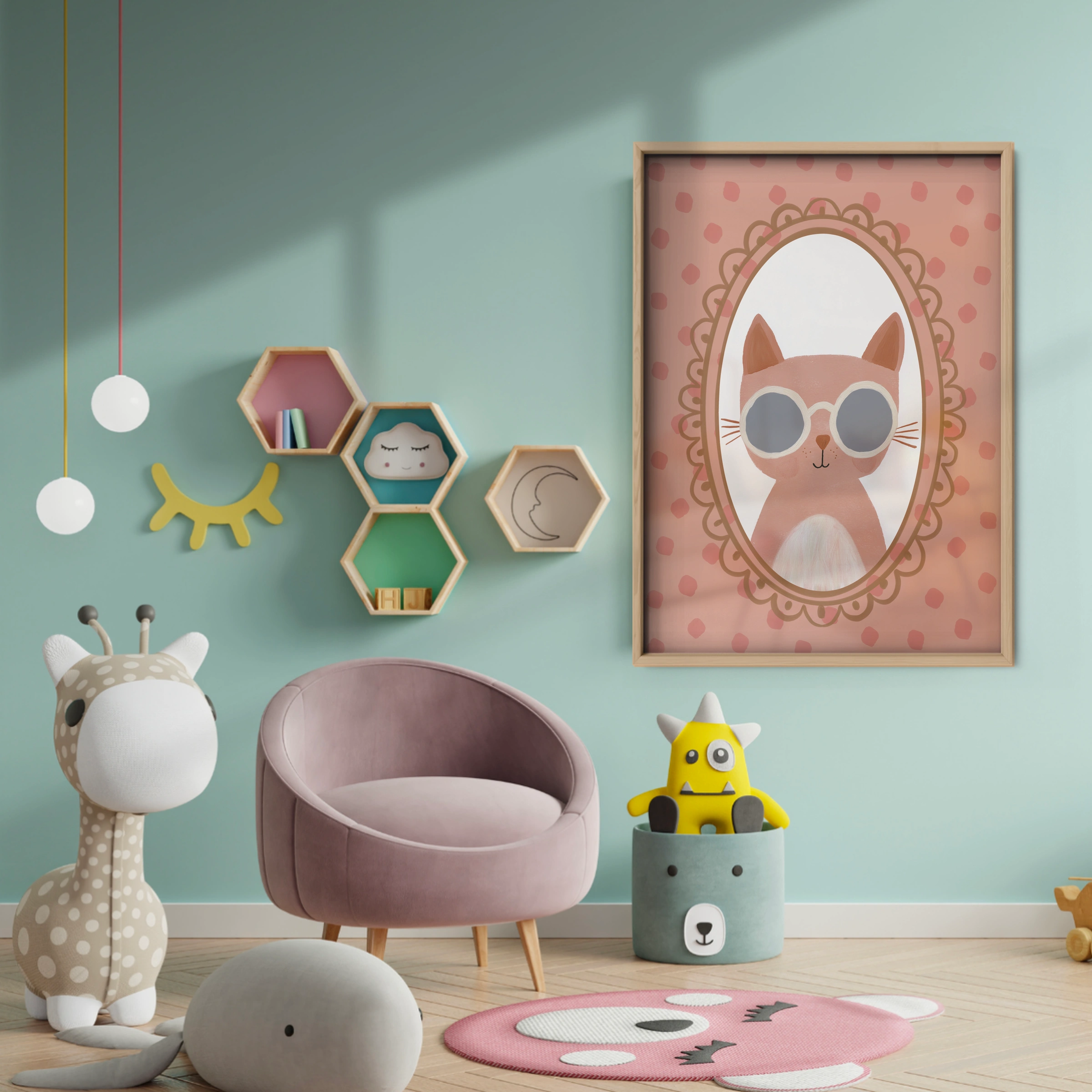 Cool Cat in Glasses Nursery Print - baby room wall decor print