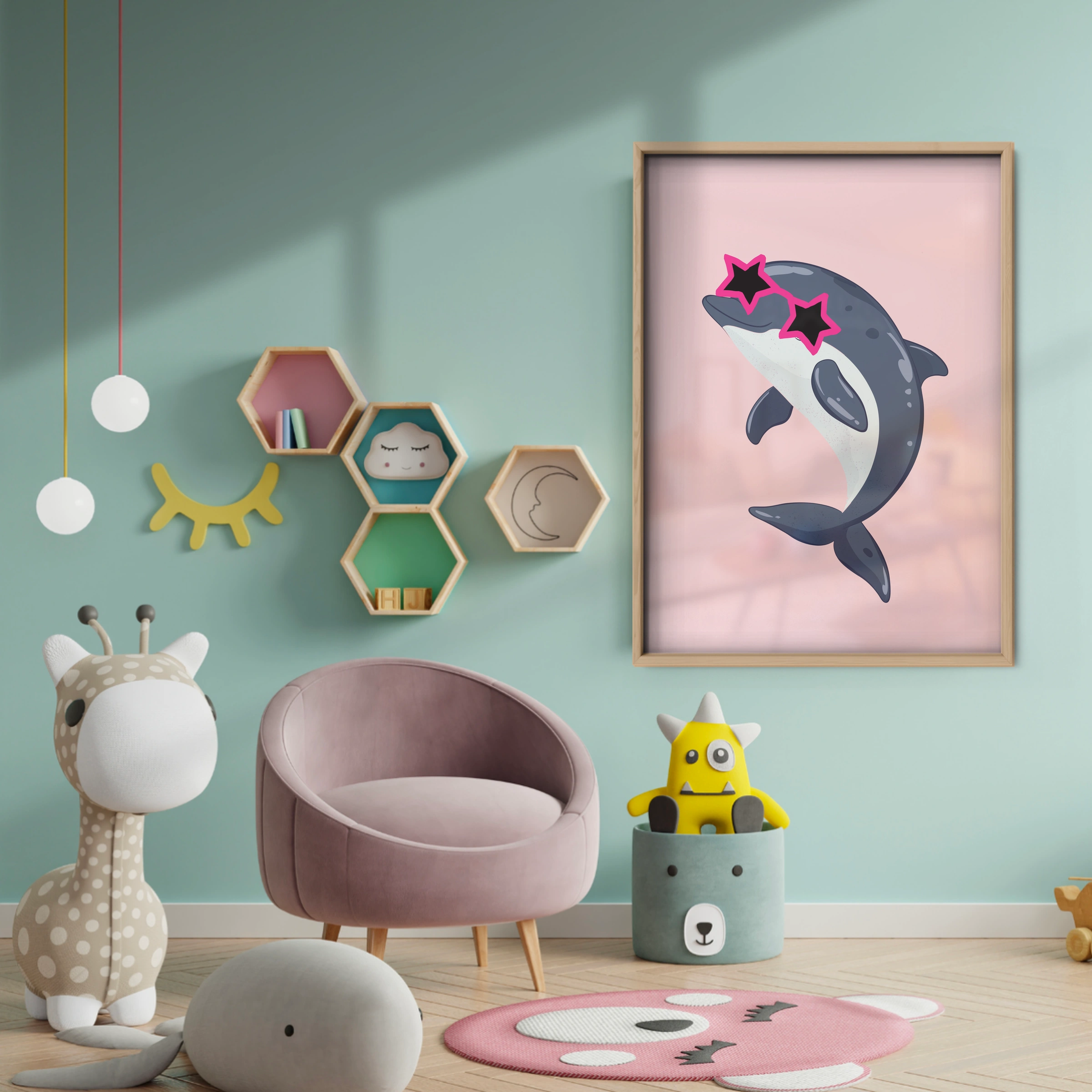 Cool Dolphin Nursery Print - baby room wall decor print