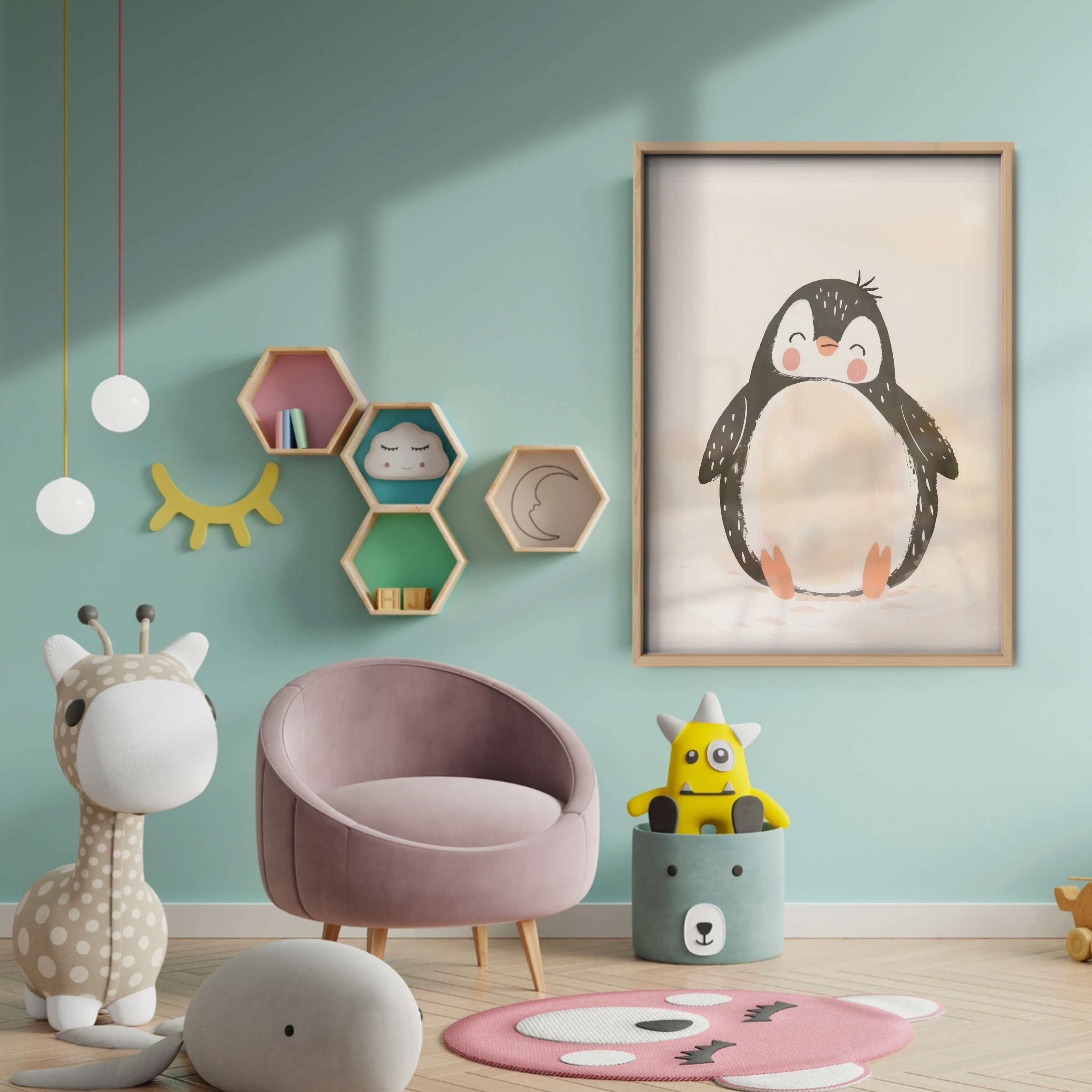 Cosy Penguin Nursery Print - baby room wall decor print