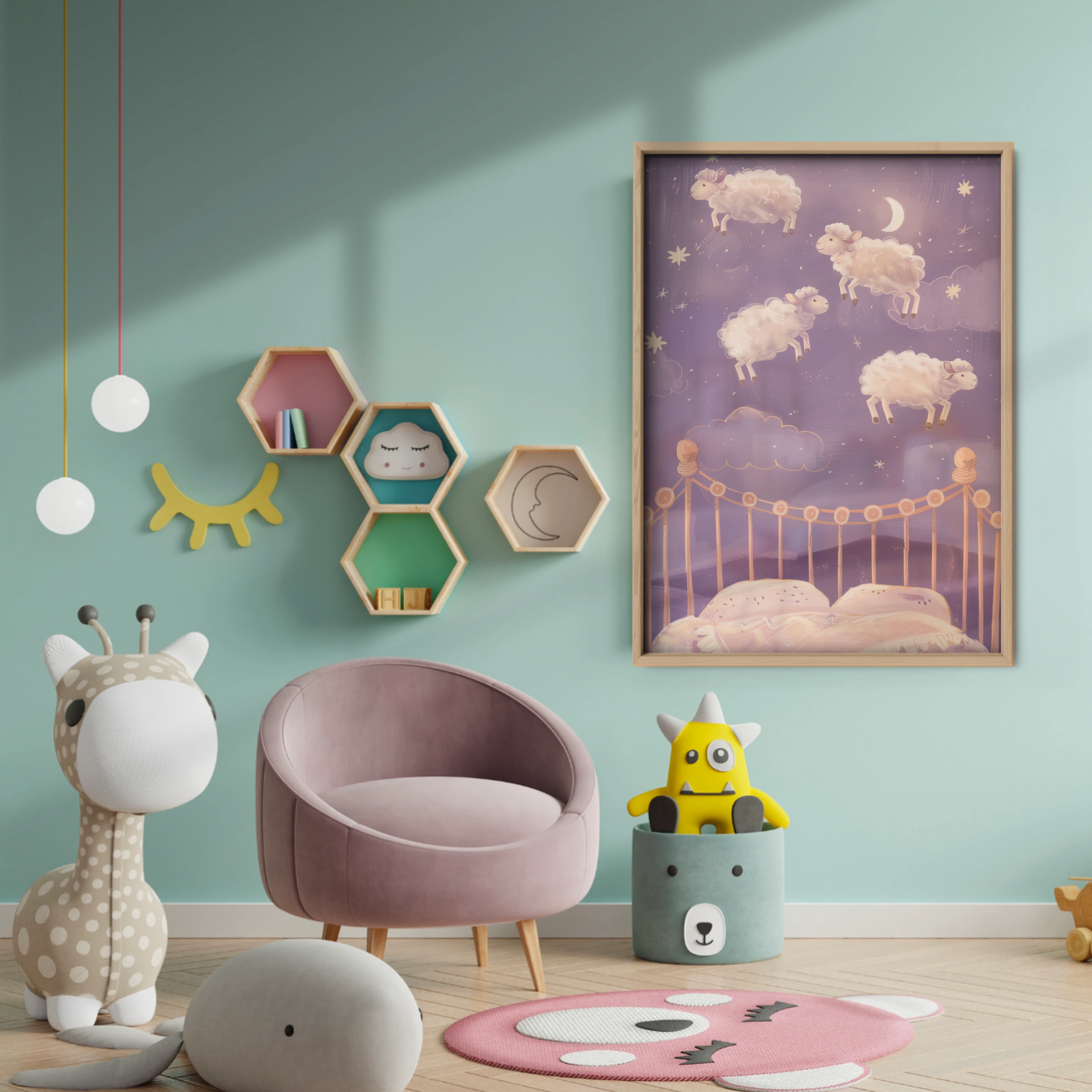 Counting Sheep Nursery Print - baby room wall decor print