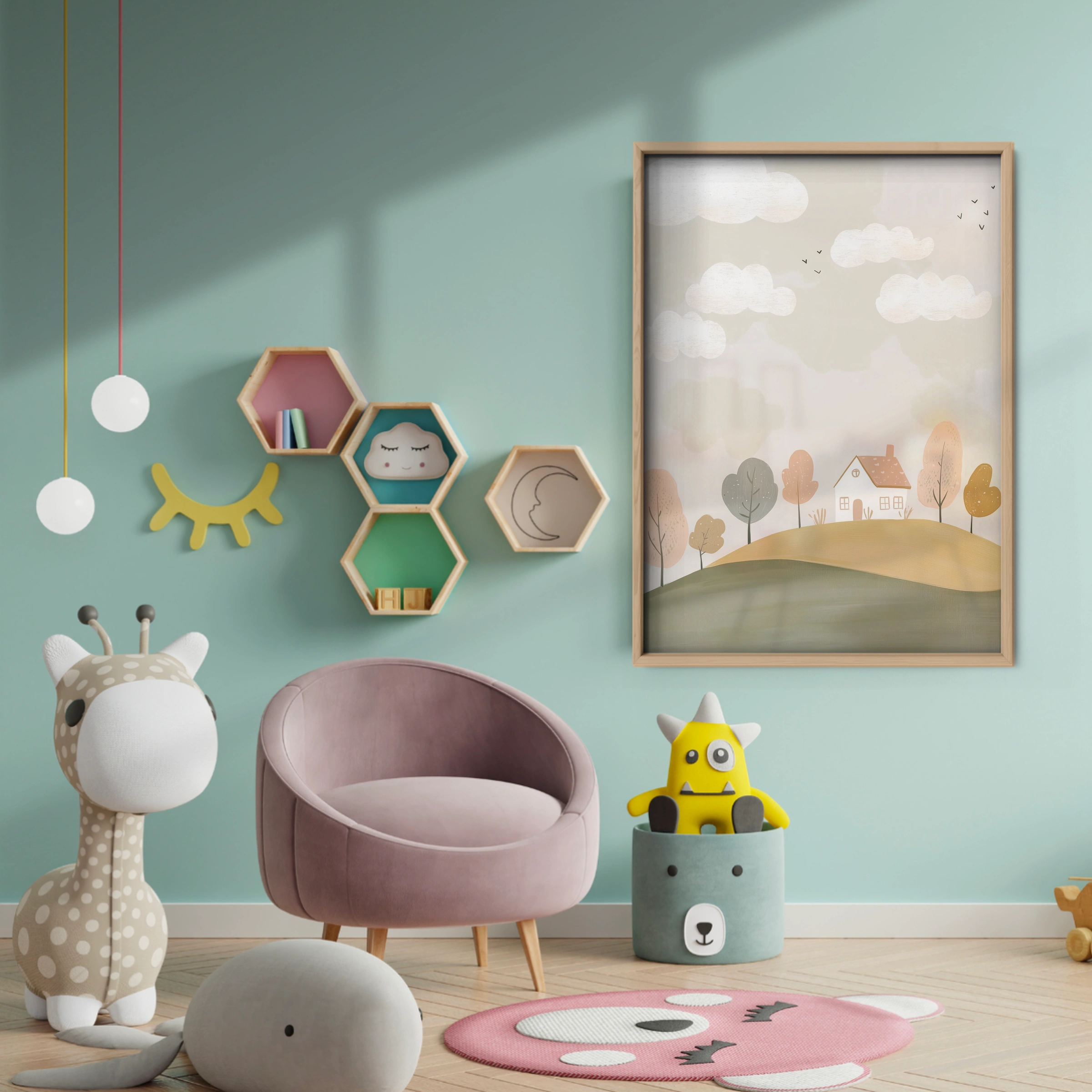 Countryside Village Nursery Print - baby room wall decor print