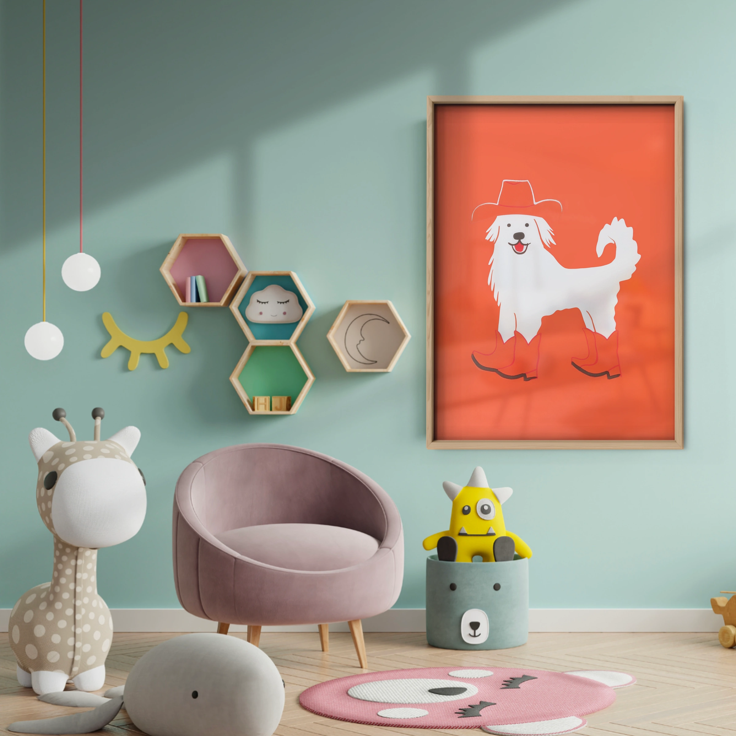 Cowboy Dog Nursery Print - baby room wall decor print