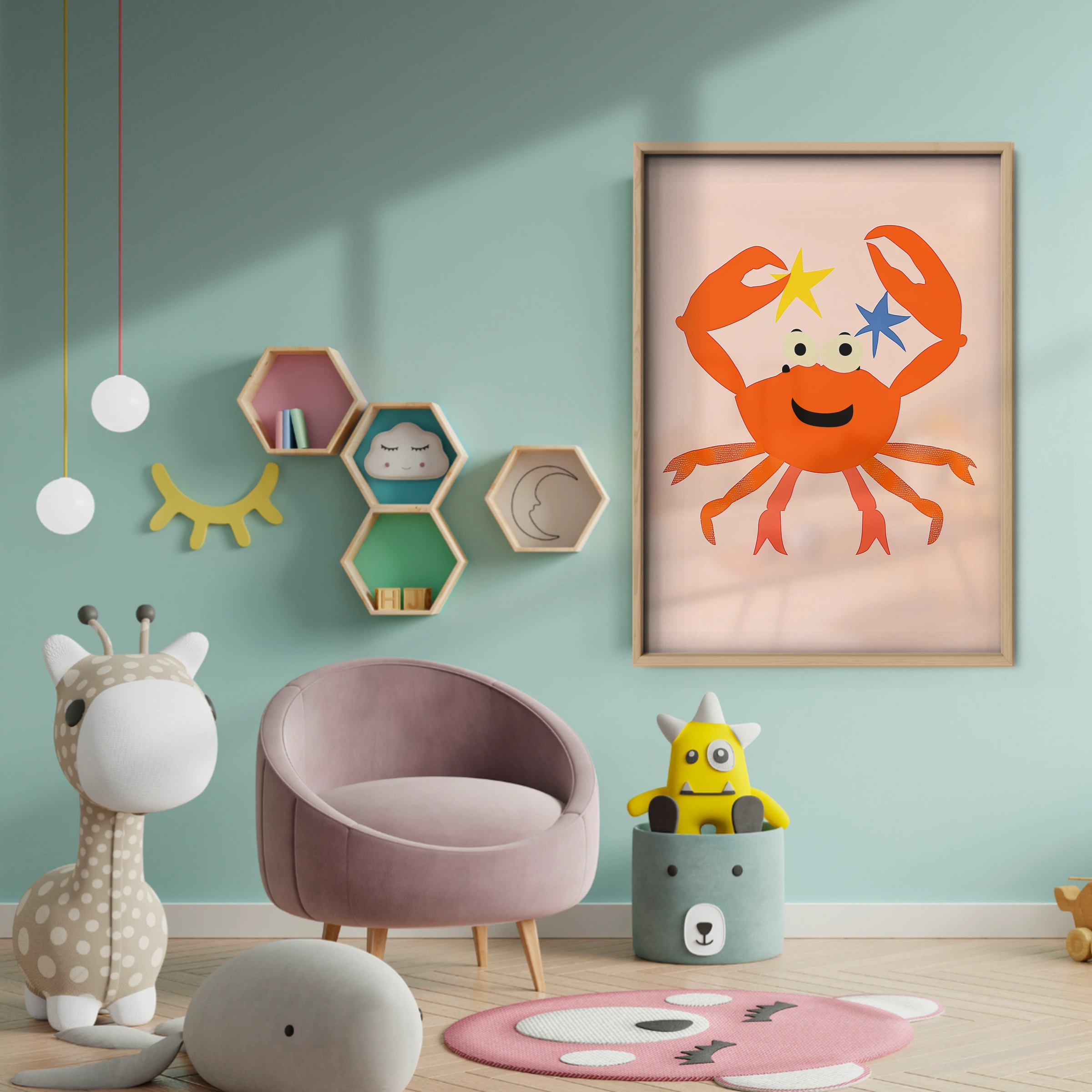 Crab with a Star Nursery Print - baby room wall decor print