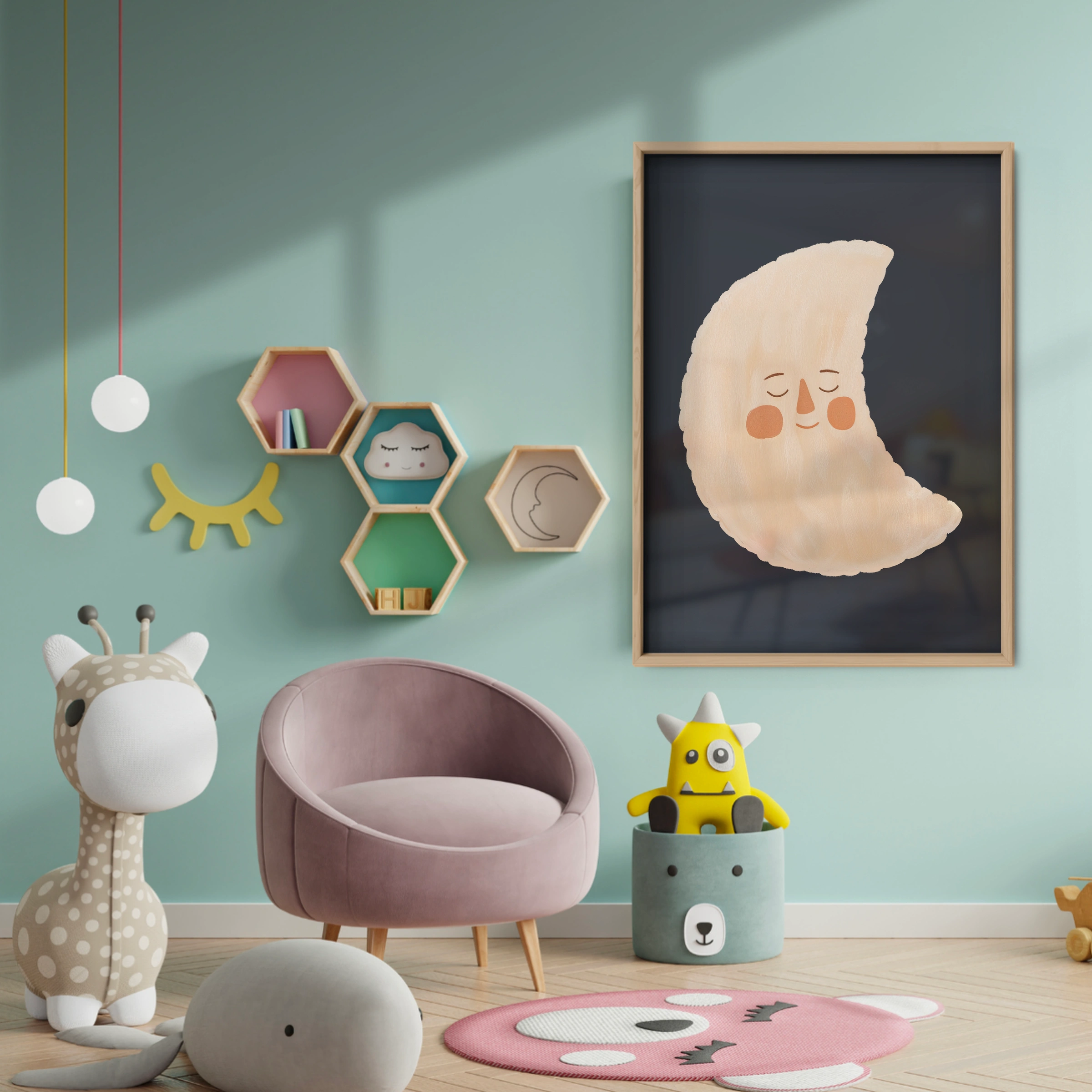 Crescent Moon Nursery Print - baby room wall decor print