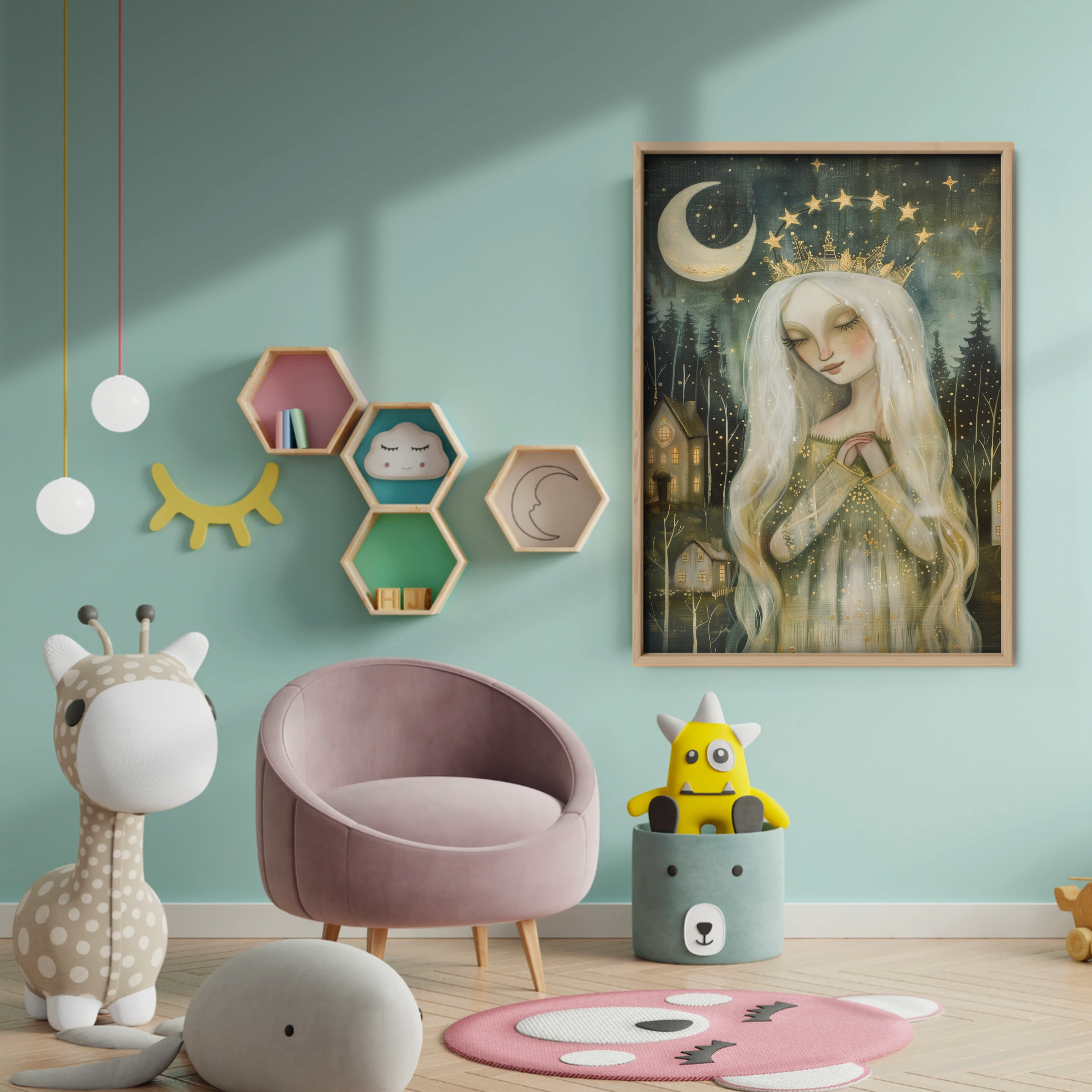 Crowned Princess Nursery Print - baby room wall decor print