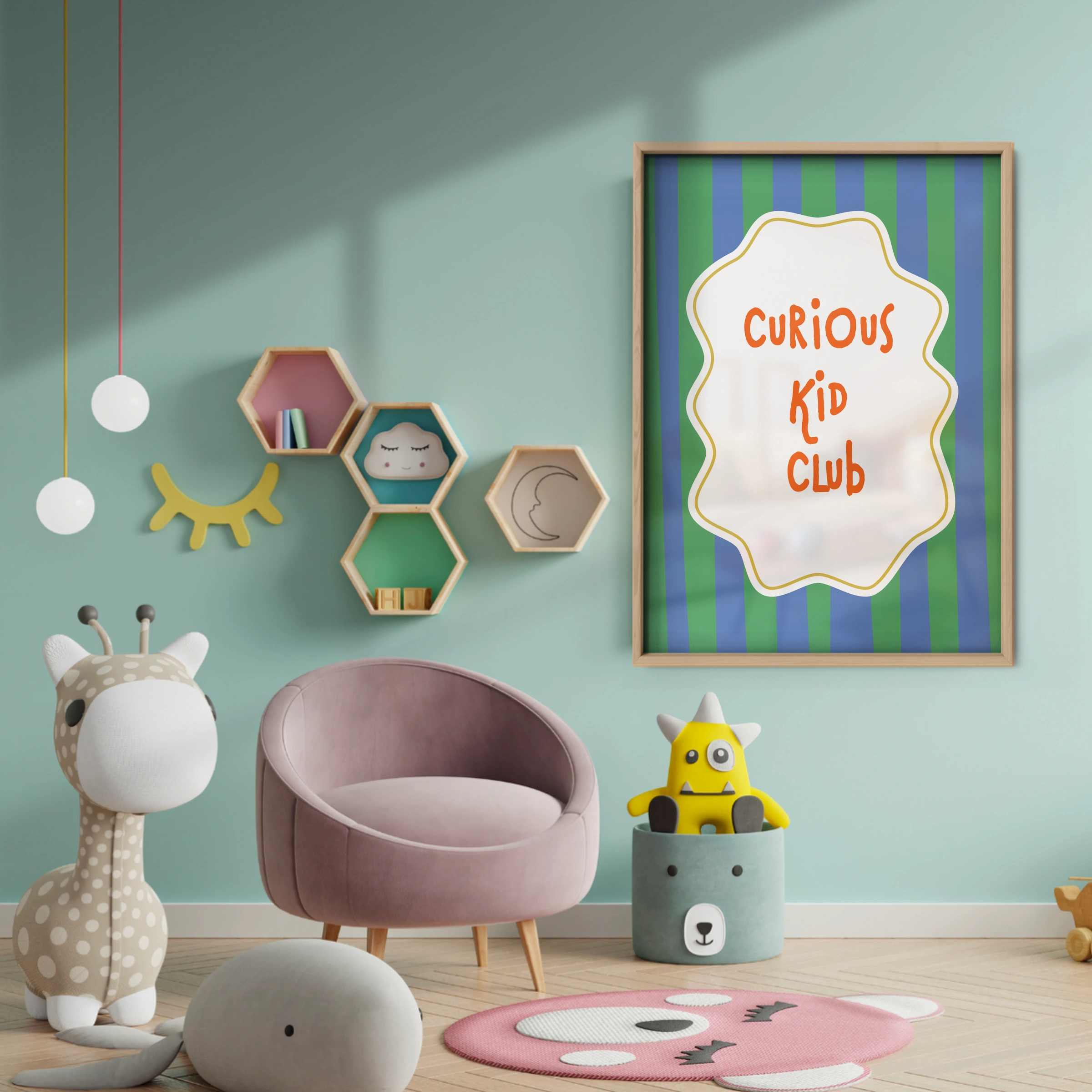 Curious Kid Club Nursery Print - baby room wall decor print
