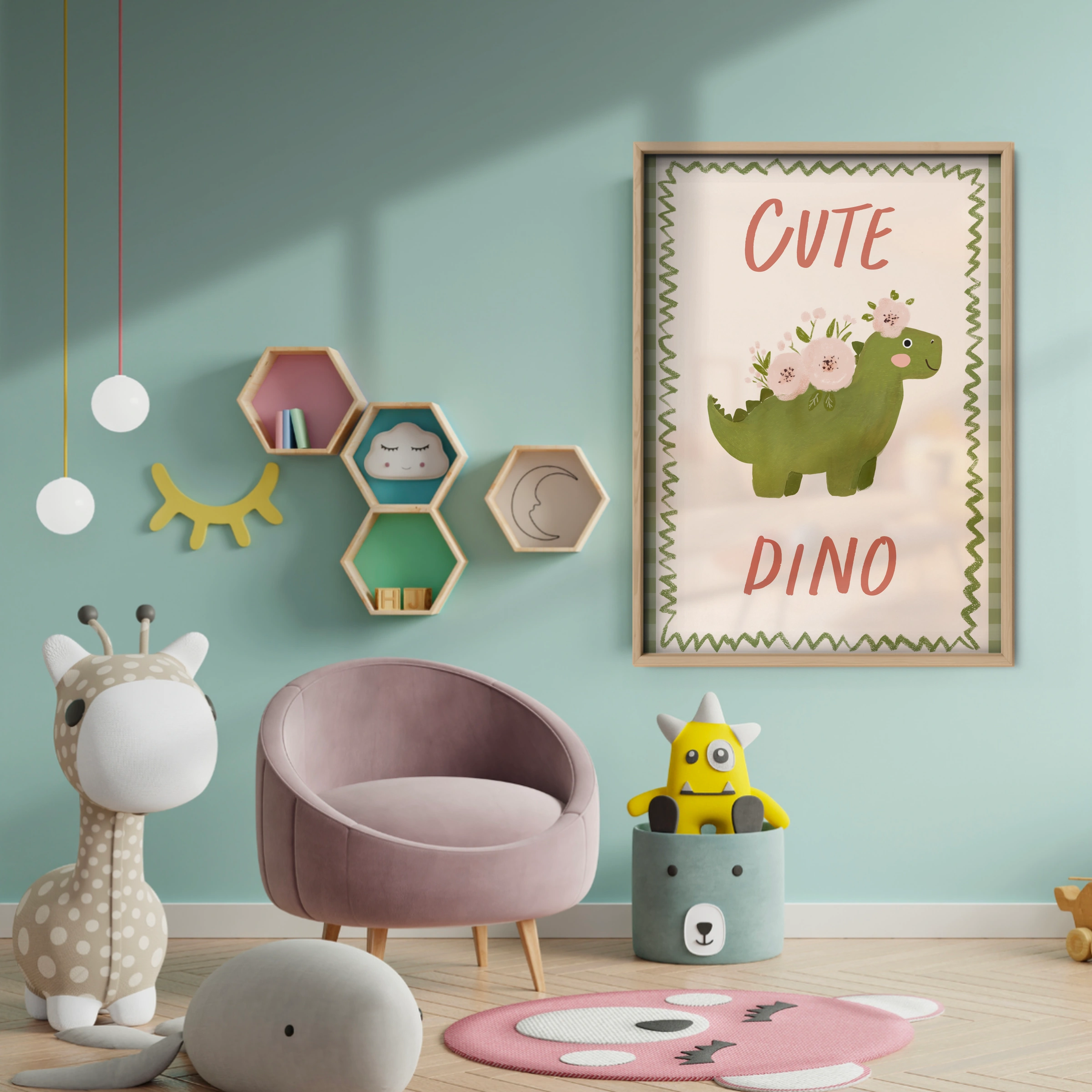 Cute Dino Nursery Print - baby room wall decor print